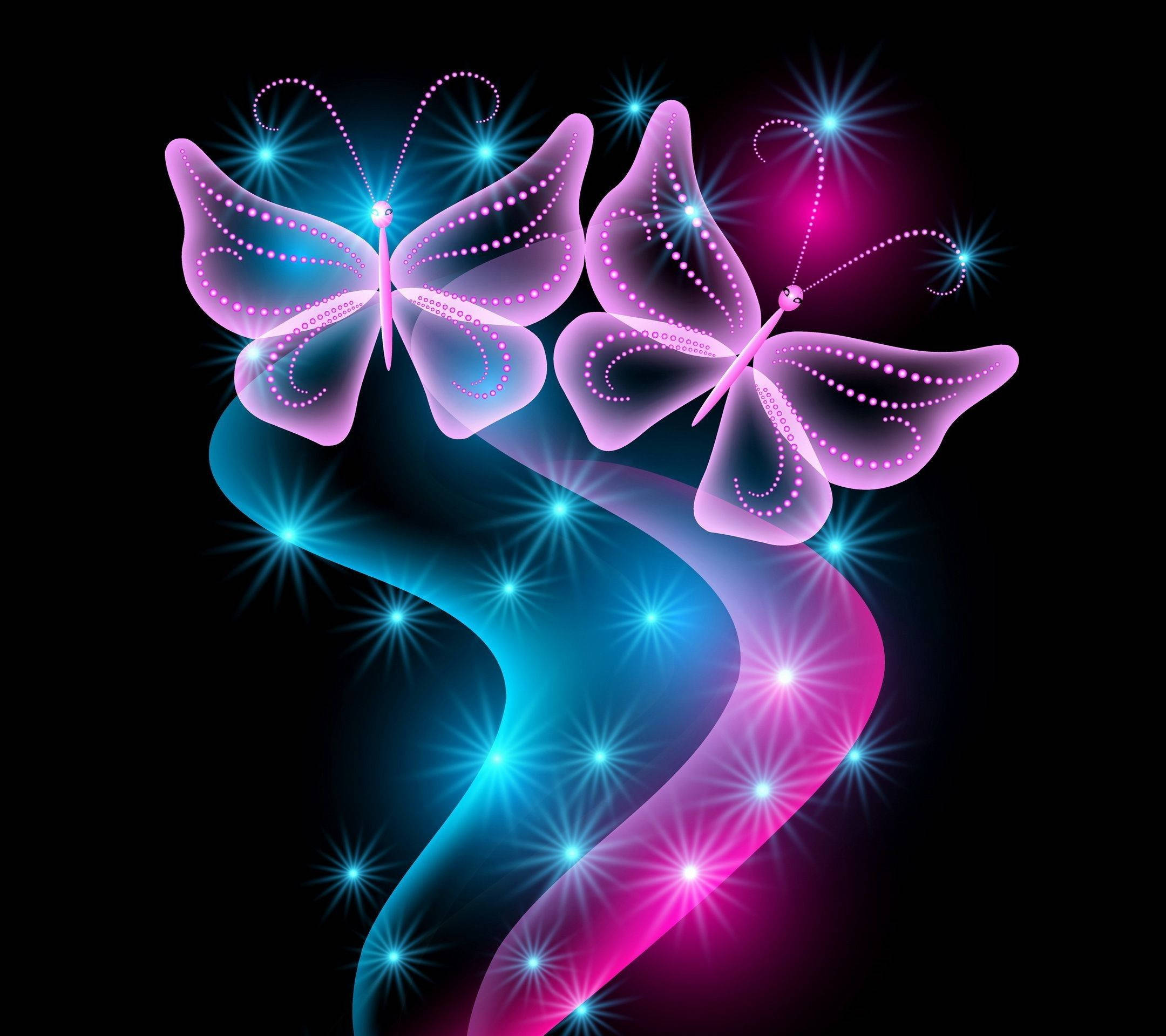 pink butterfly, neon butterflies, dotted wings, Full HD Desktop Wallpaper