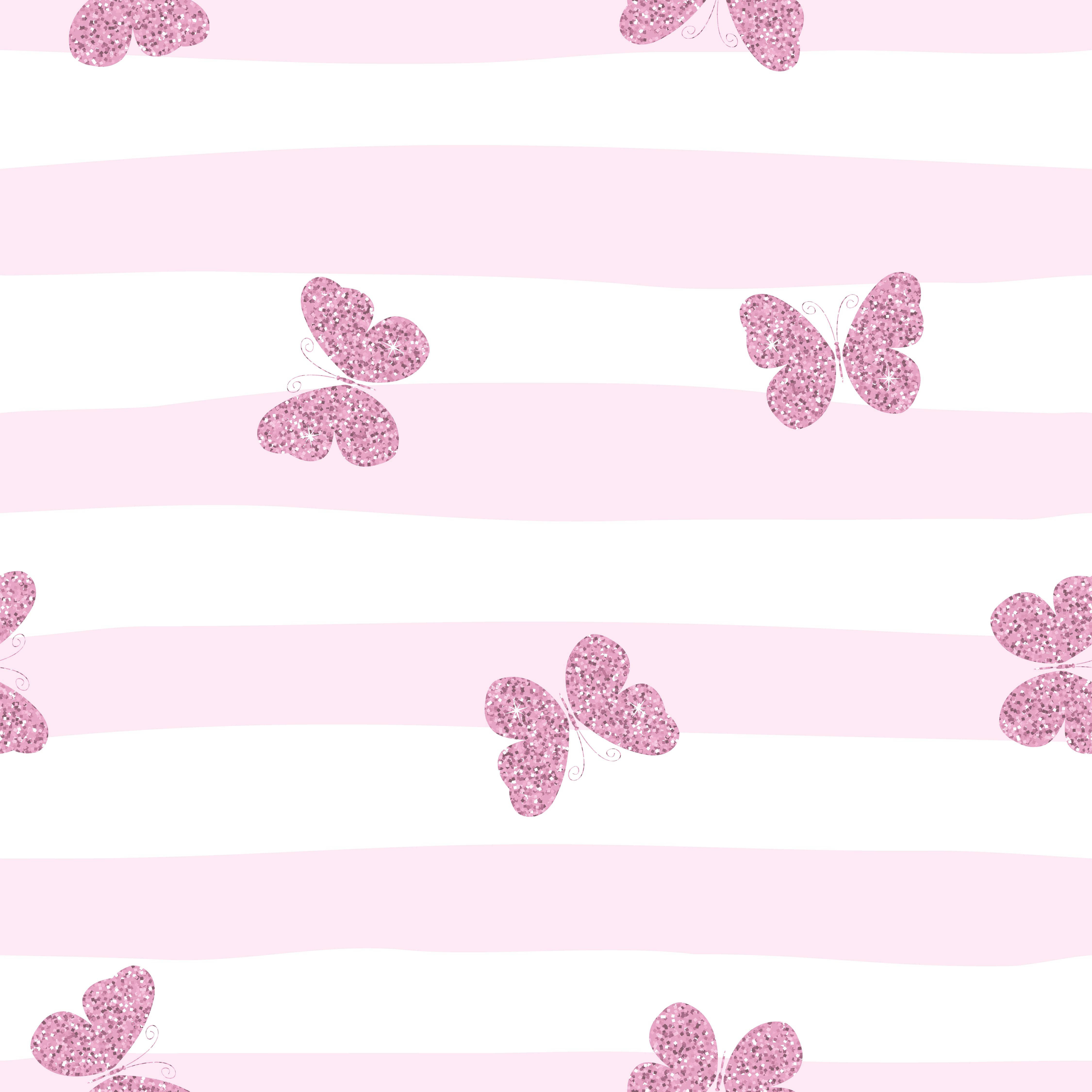 Pink Butterfly, glitter, pastel stripes, 4K Desktop Wallpaper