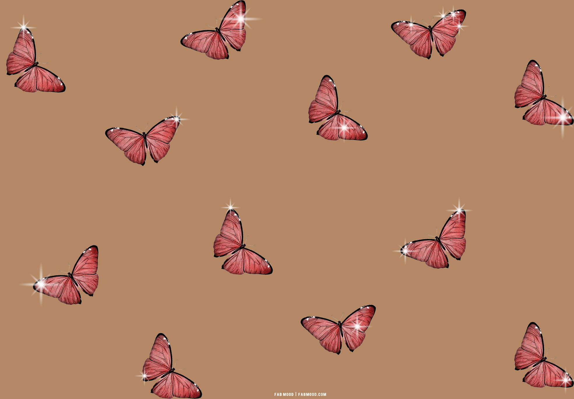 pink butterfly, sparkling wings, solid brown background, Full HD Desktop Wallpaper