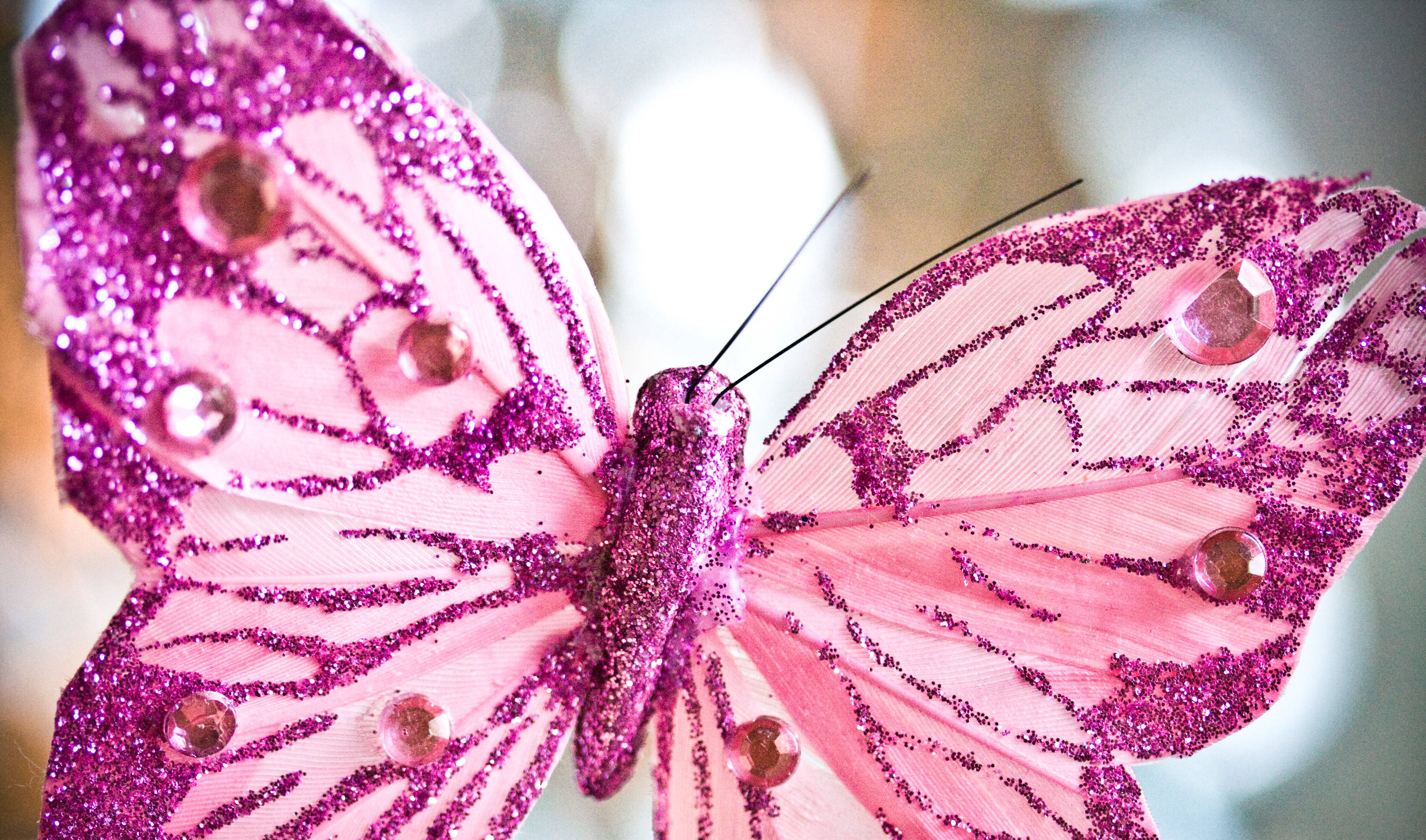 pink butterfly, glittery, sparkling rhinestones, 4K Desktop Wallpaper