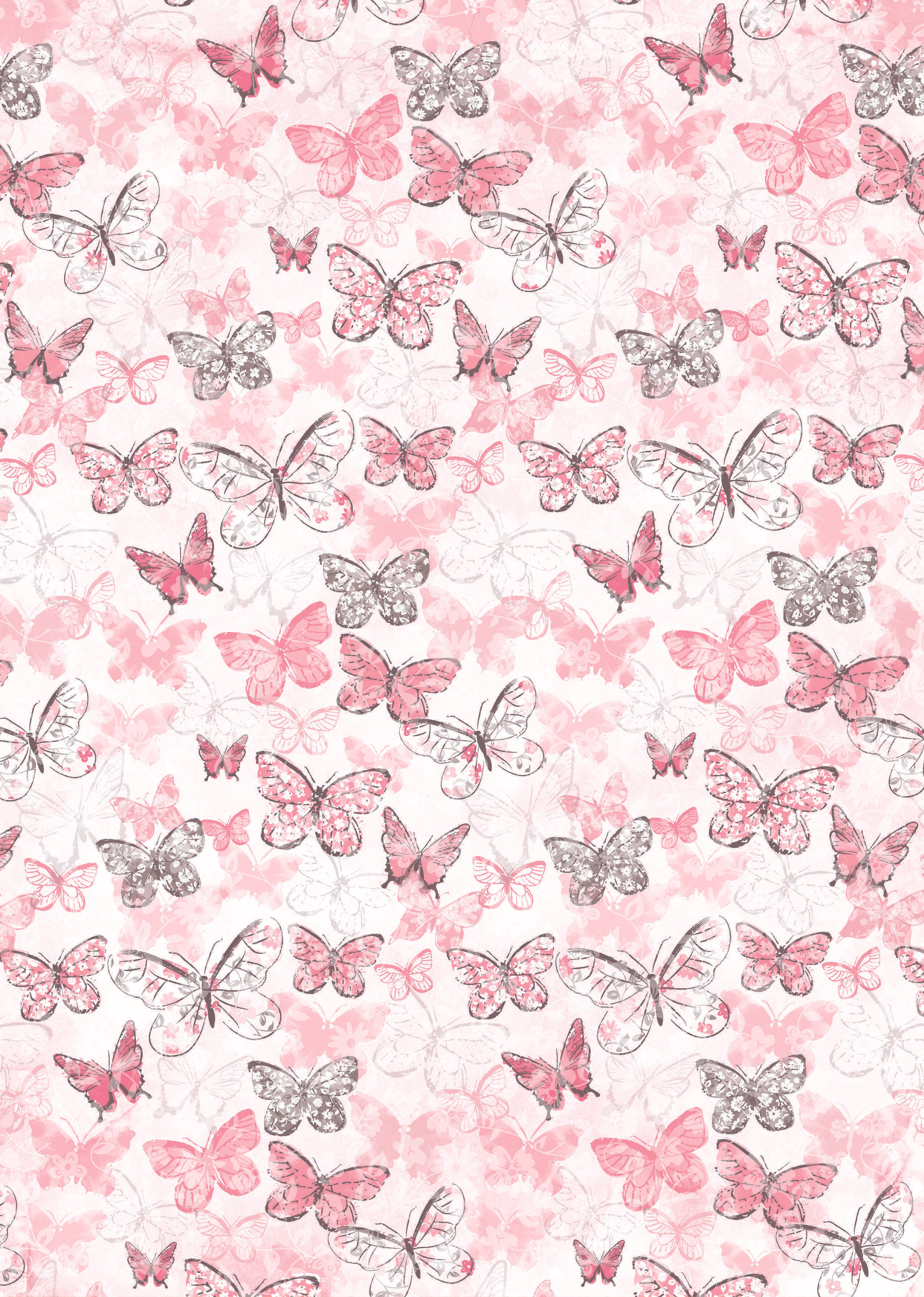 pink butterfly, gray butterflies, watercolor floral washes, 2K Phone Wallpaper