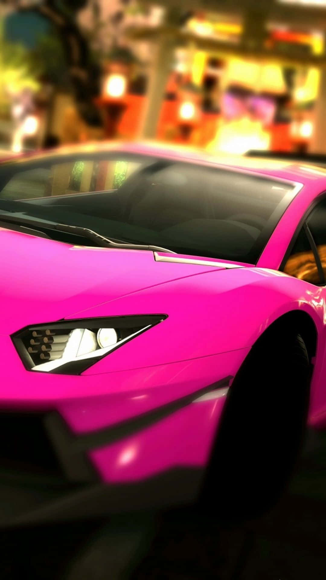 pink sports car, vibrant pink, warm nighttime lights, Full HD Phone Wallpaper