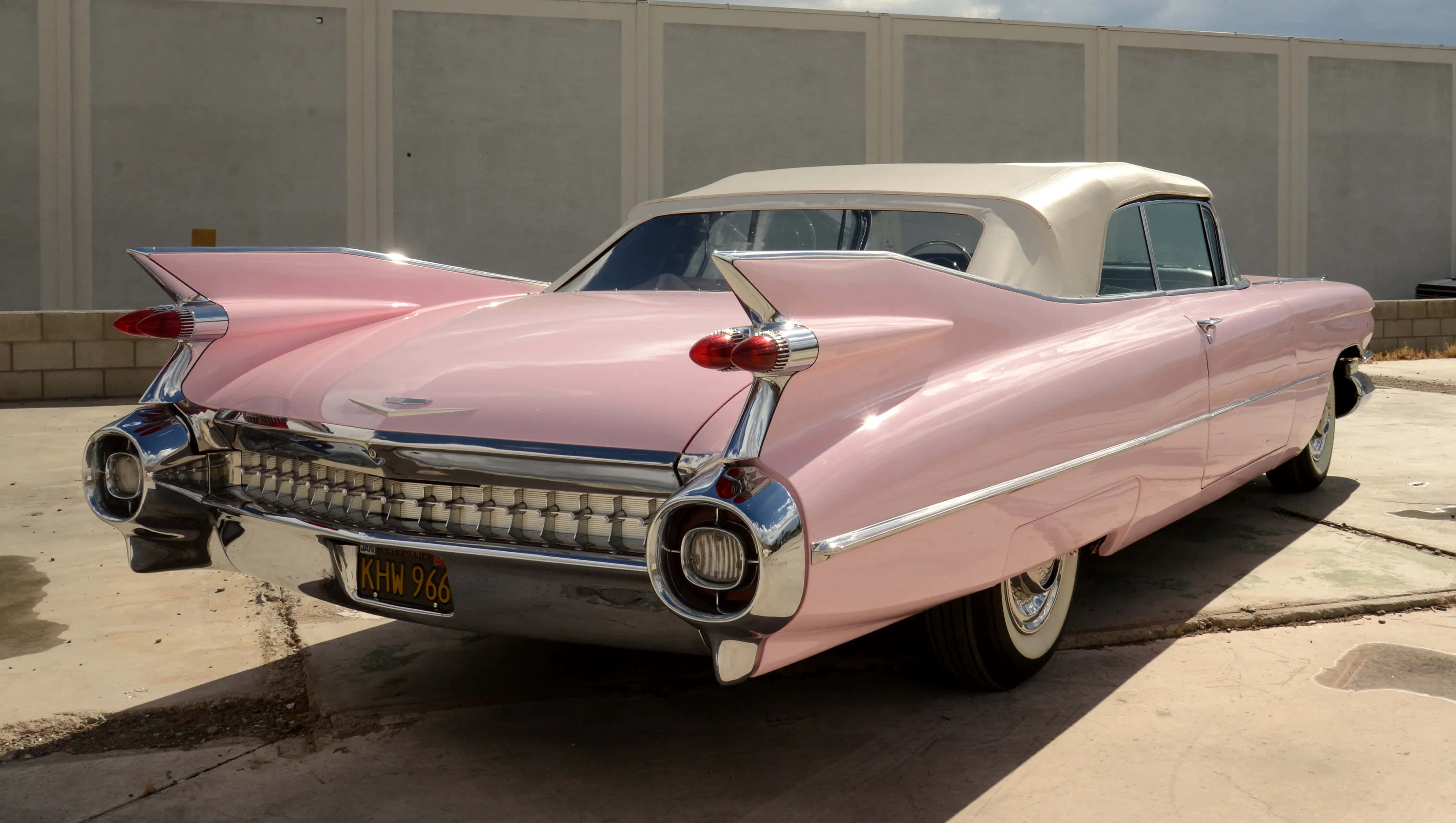 Pink Cadillac, vintage pink Cadillac, chrome tailfins, 4K Desktop Wallpaper