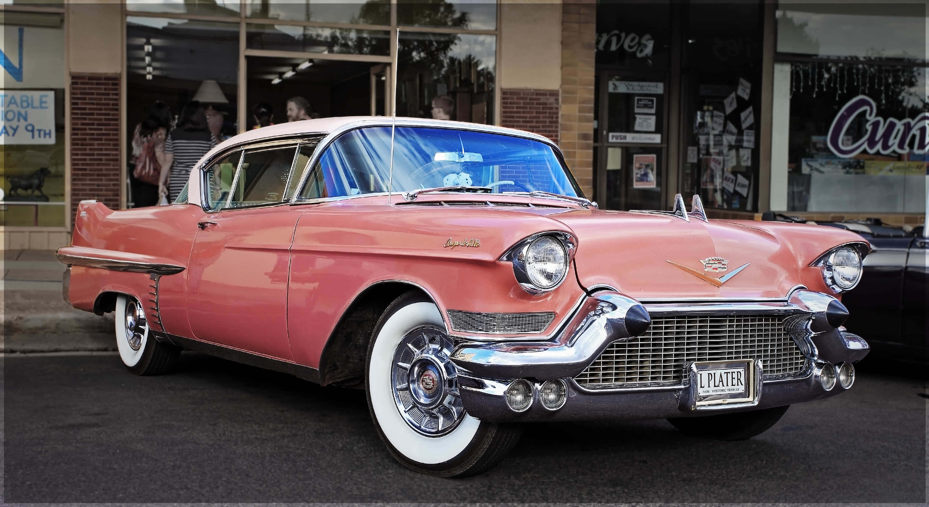 Pink Cadillac, vintage pink Cadillac, chrome details, 2K Desktop Wallpaper