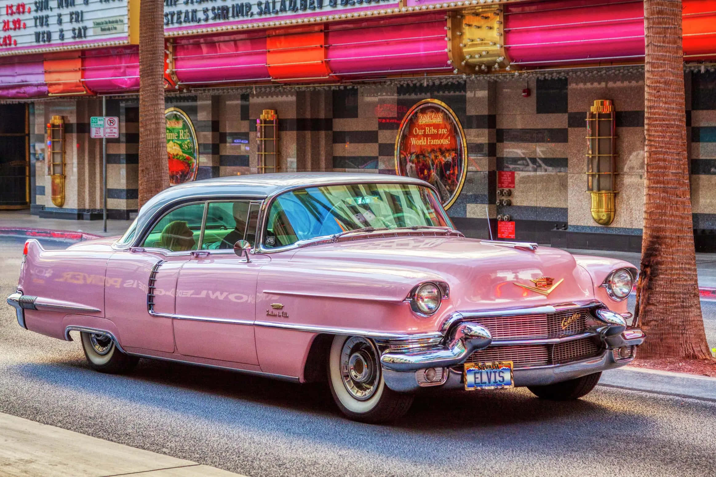 Pink Cadillac, vintage pink Cadillac, retro diner, Full HD Desktop Wallpaper