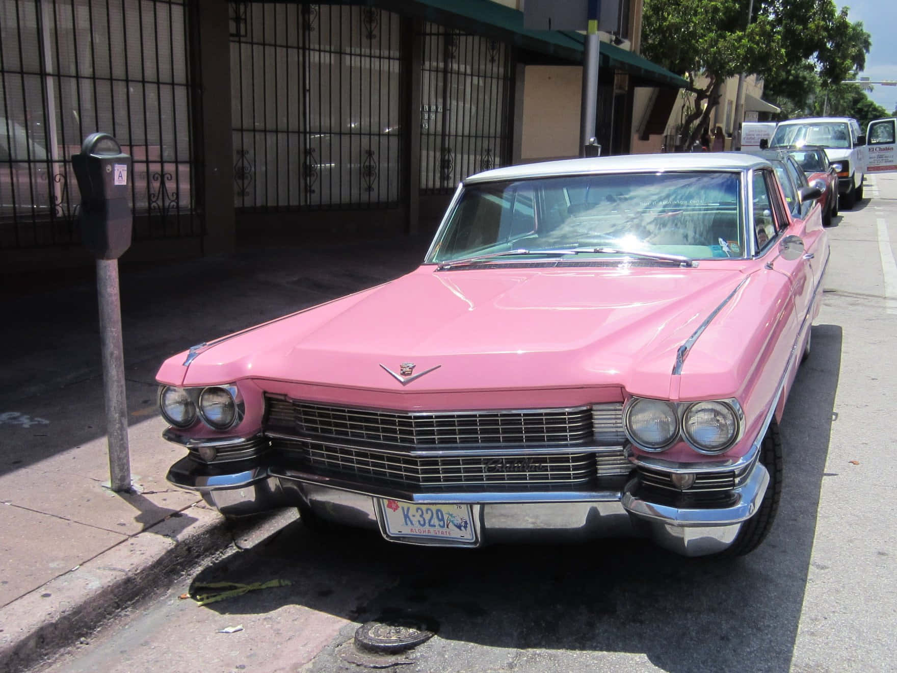 Pink Cadillac, vintage pink Cadillac, chrome details, HD Desktop Wallpaper