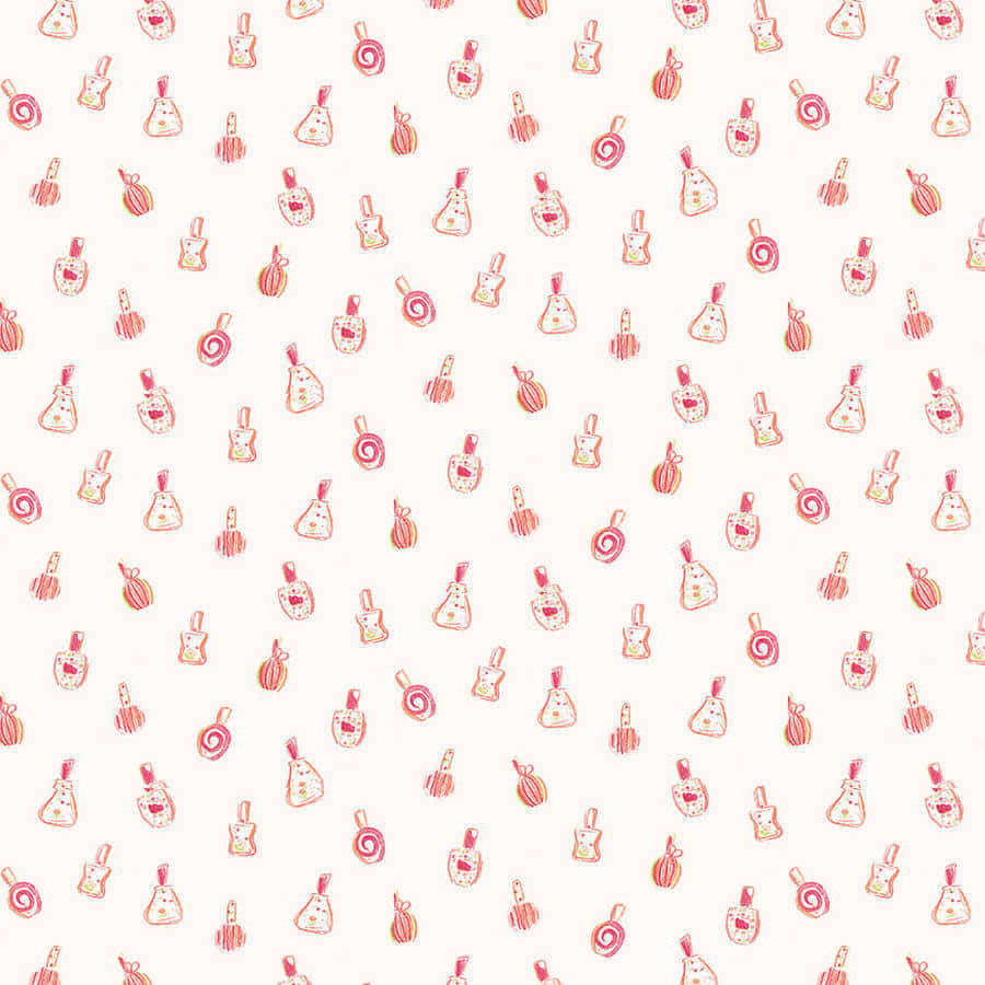 Pink Sweets Pattern, pink and orange cartoon potion bottles, swirl lollipops, SD Desktop Wallpaper