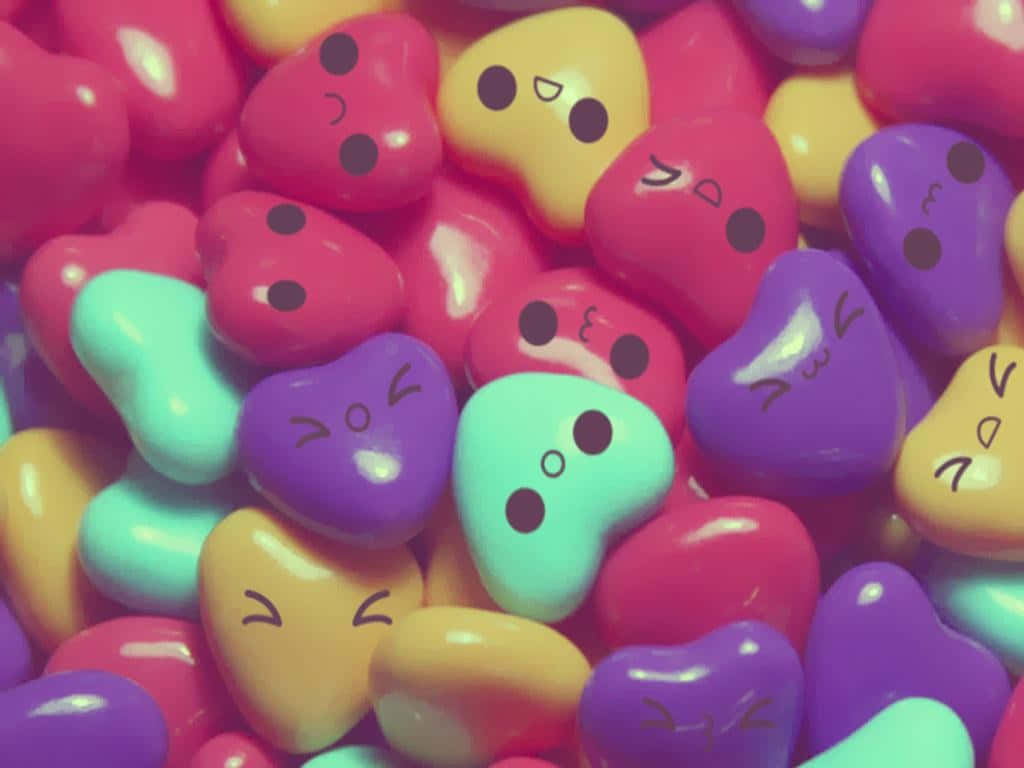 candy hearts, cartoon faces, pink, SD Desktop Wallpaper