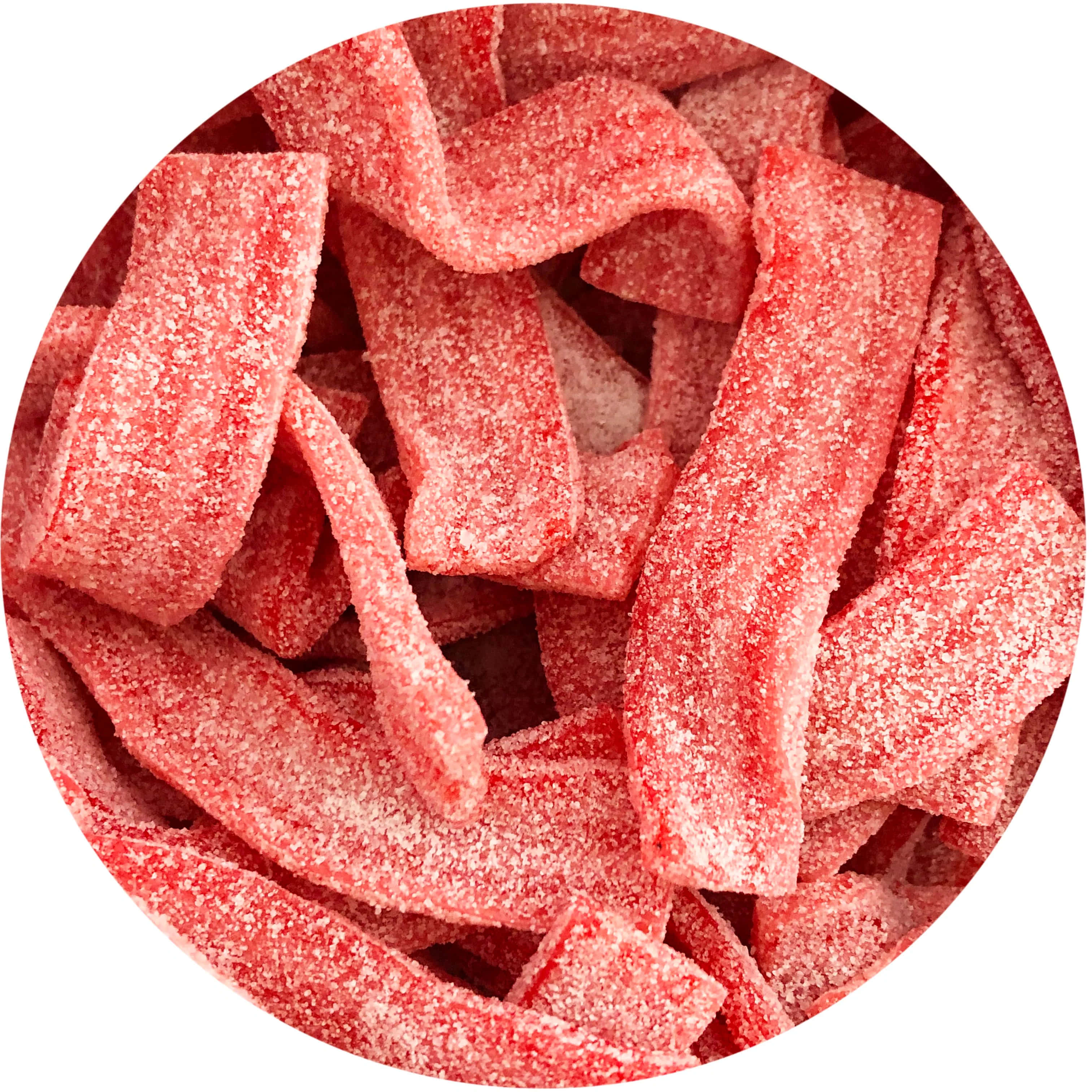 Pink Candy, sugared red fruit leather strips, circular frame, 2K Desktop Wallpaper