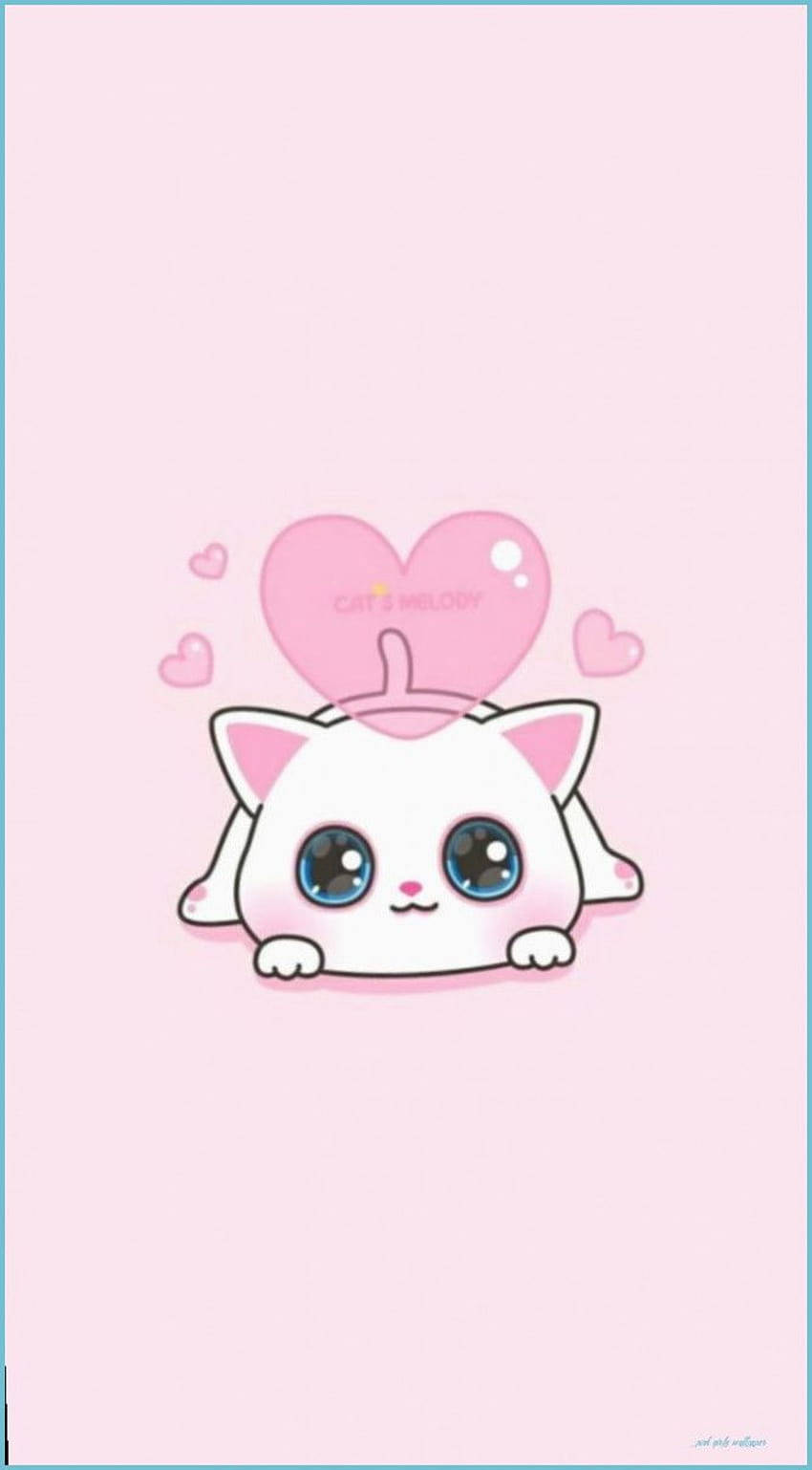 Pink Cat, white cartoon cat, big blue eyes, HD Phone Wallpaper