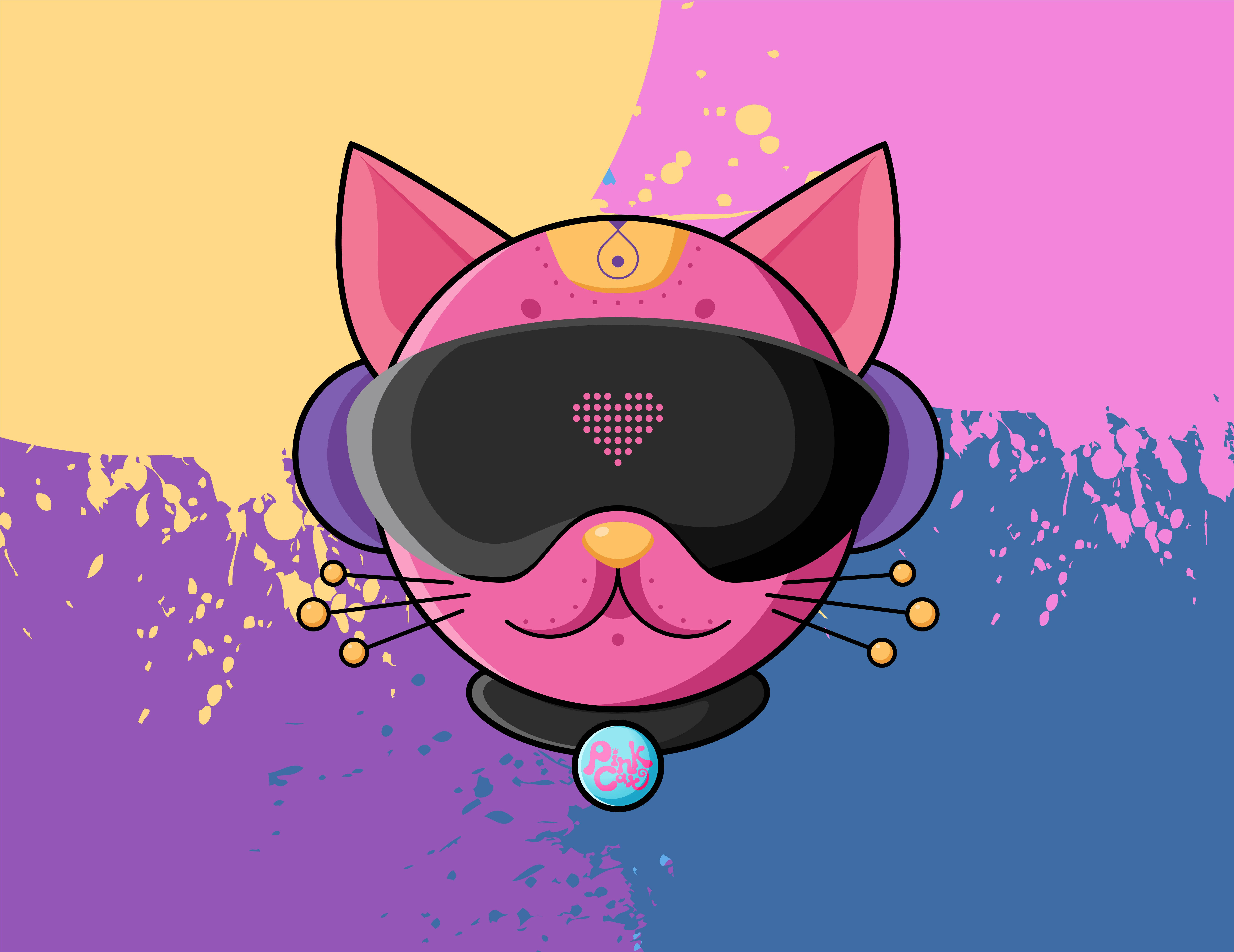 pink cat, pink and purple hat, sunglasses, 5K Desktop Wallpaper