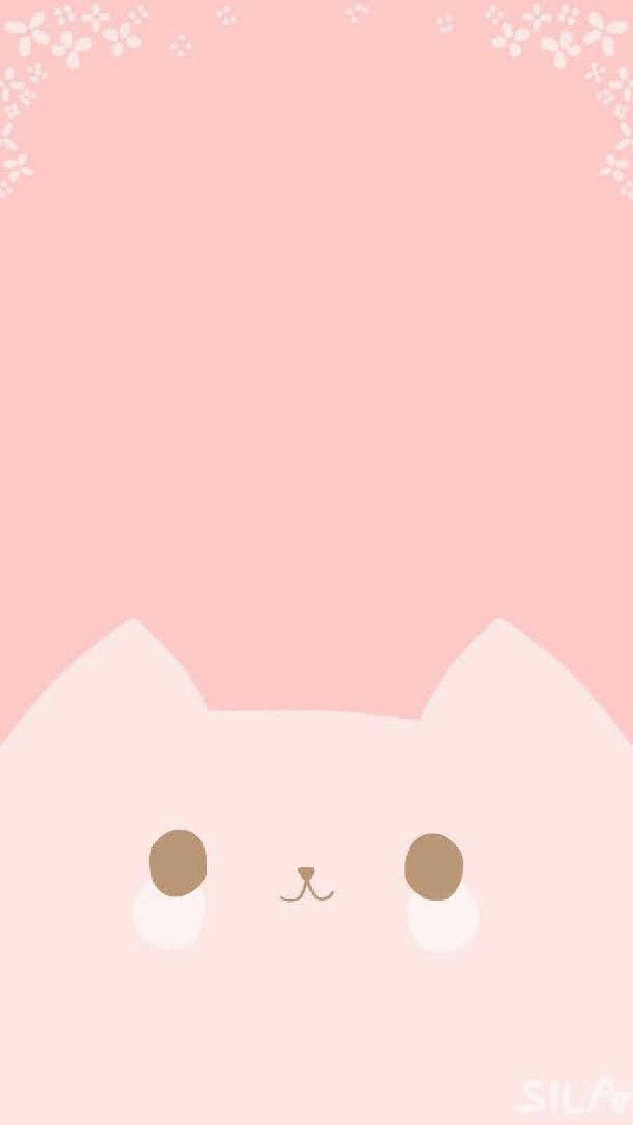 Pink Cat, soft pink background, white cherry blossom corners, HD Phone Wallpaper
