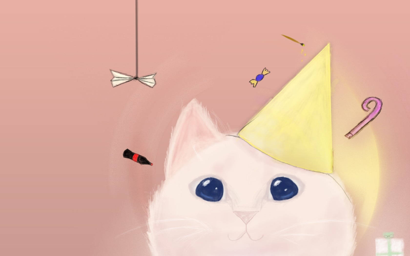 Pink Cat, white cat, big blue eyes, HD Desktop Wallpaper