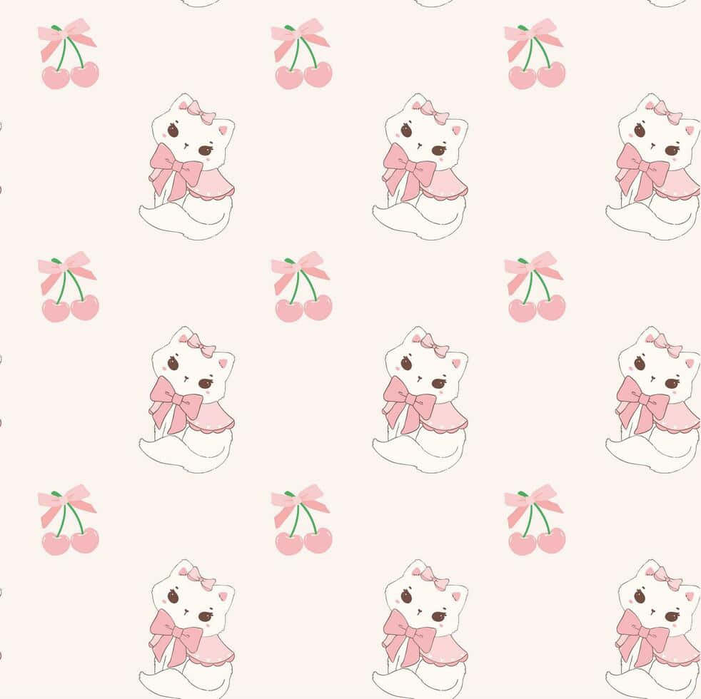 Pink Kitty Cherry Pattern, soft pink, white cats, SD Desktop Wallpaper