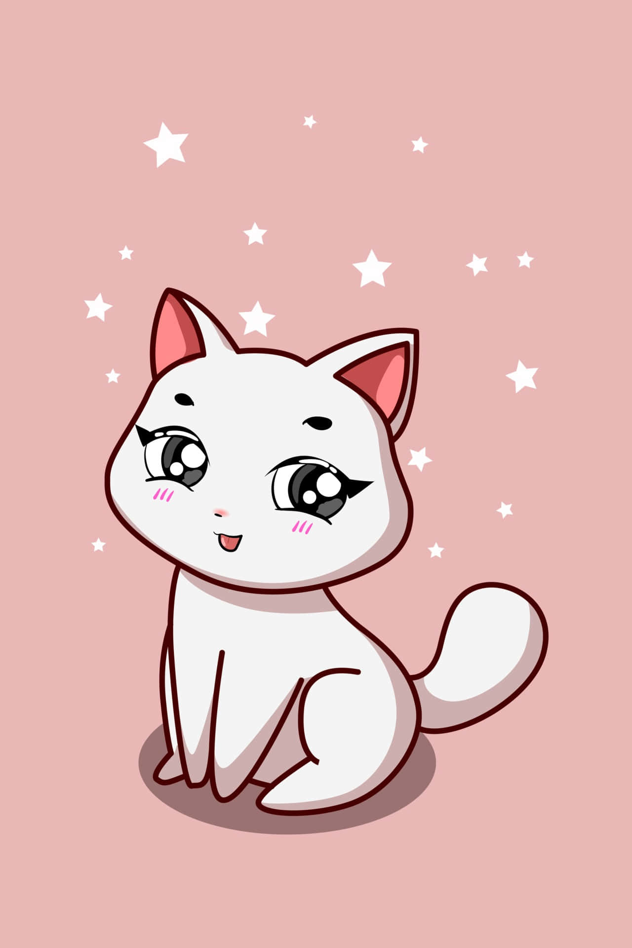 Adorable Pink Eared Cat, white cartoon cat, big eyes, Full HD Phone Wallpaper