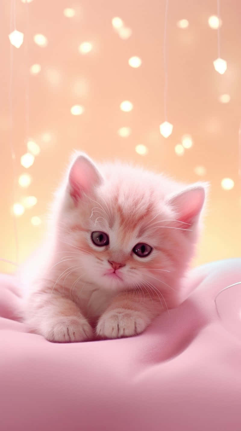pink kitten, fluffy cream kitten, soft pink cushion, HD Phone Wallpaper