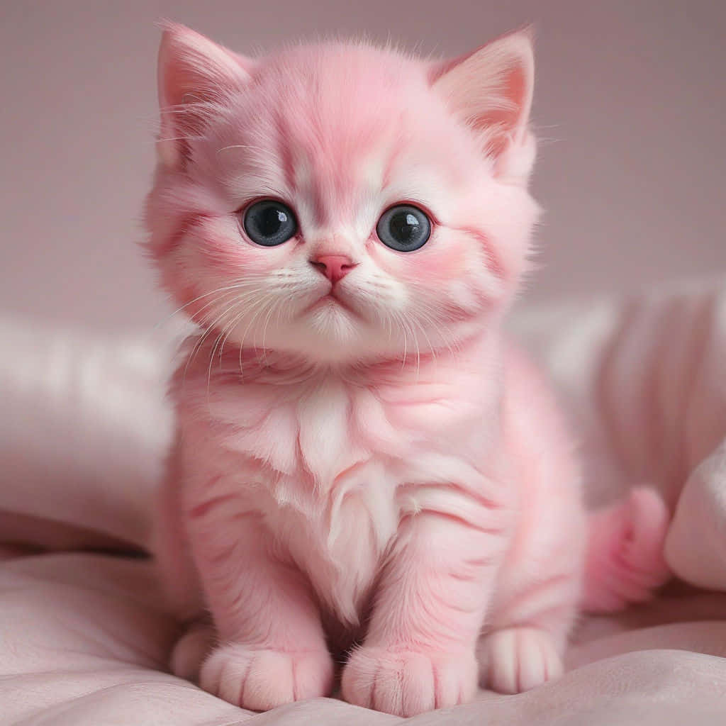 pink kitten, big blue eyes, soft pink blanket, SD Desktop Wallpaper