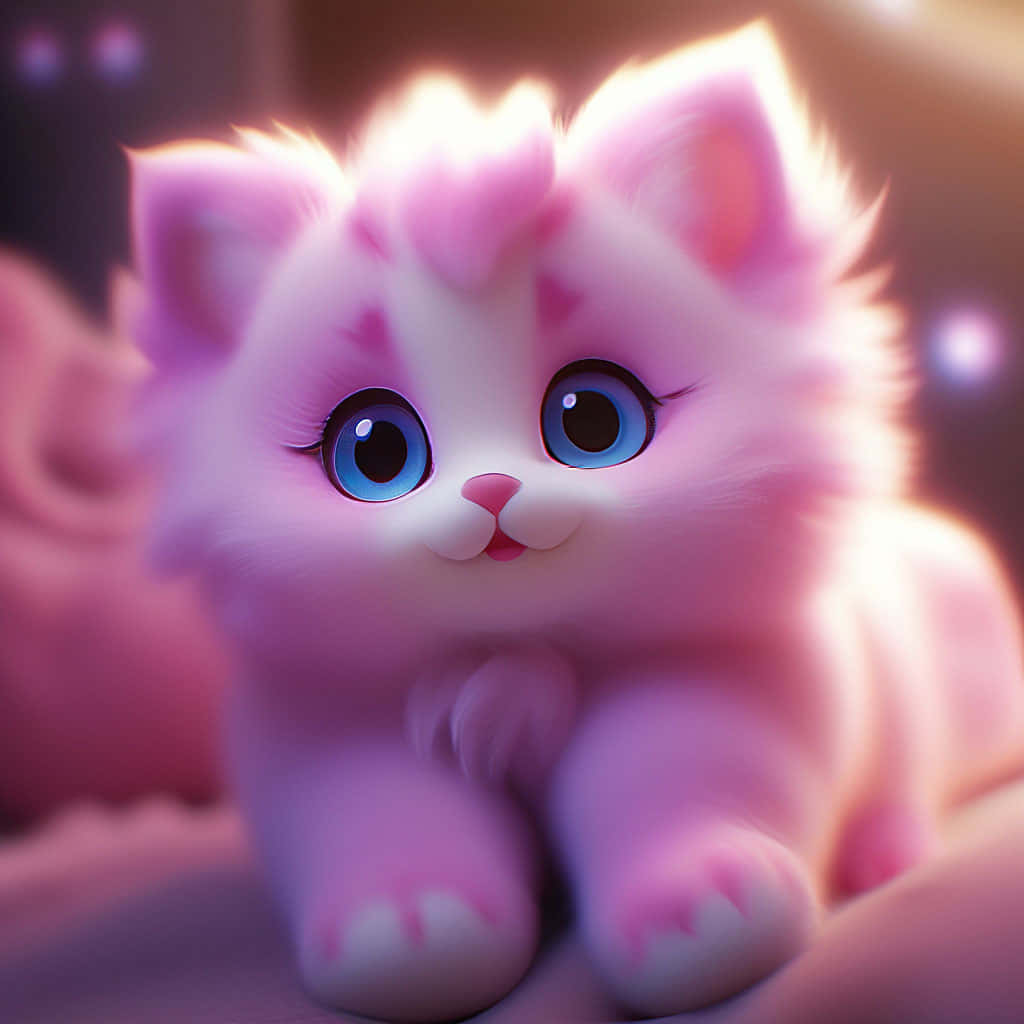 pink kitten, glowing blue eyes, warm ambient light, SD Desktop Wallpaper