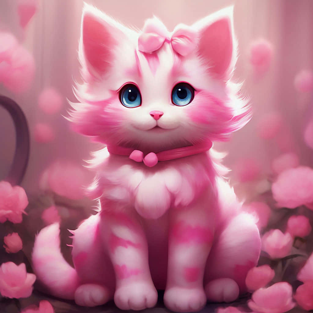 pink kitten, blue eyes, bow, SD Desktop Wallpaper