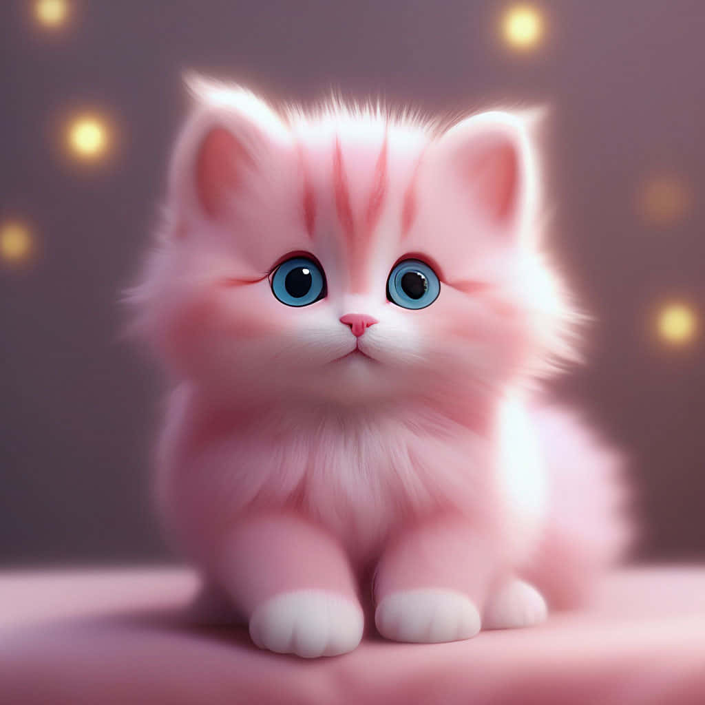 fluffy pink kitten, bright blue eyes, soft purple background, SD Desktop Wallpaper