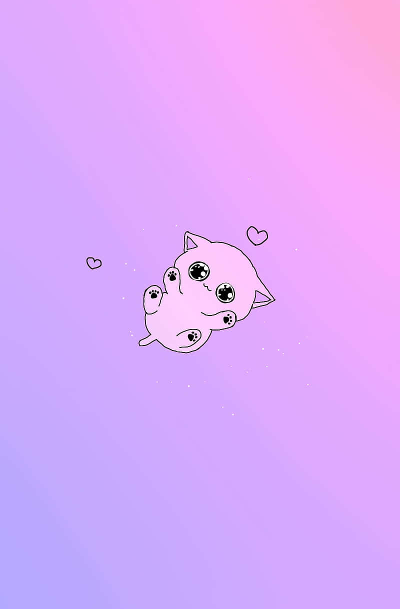 pink cat, big eyes, soft gradient purple and pink background, SD Phone Wallpaper