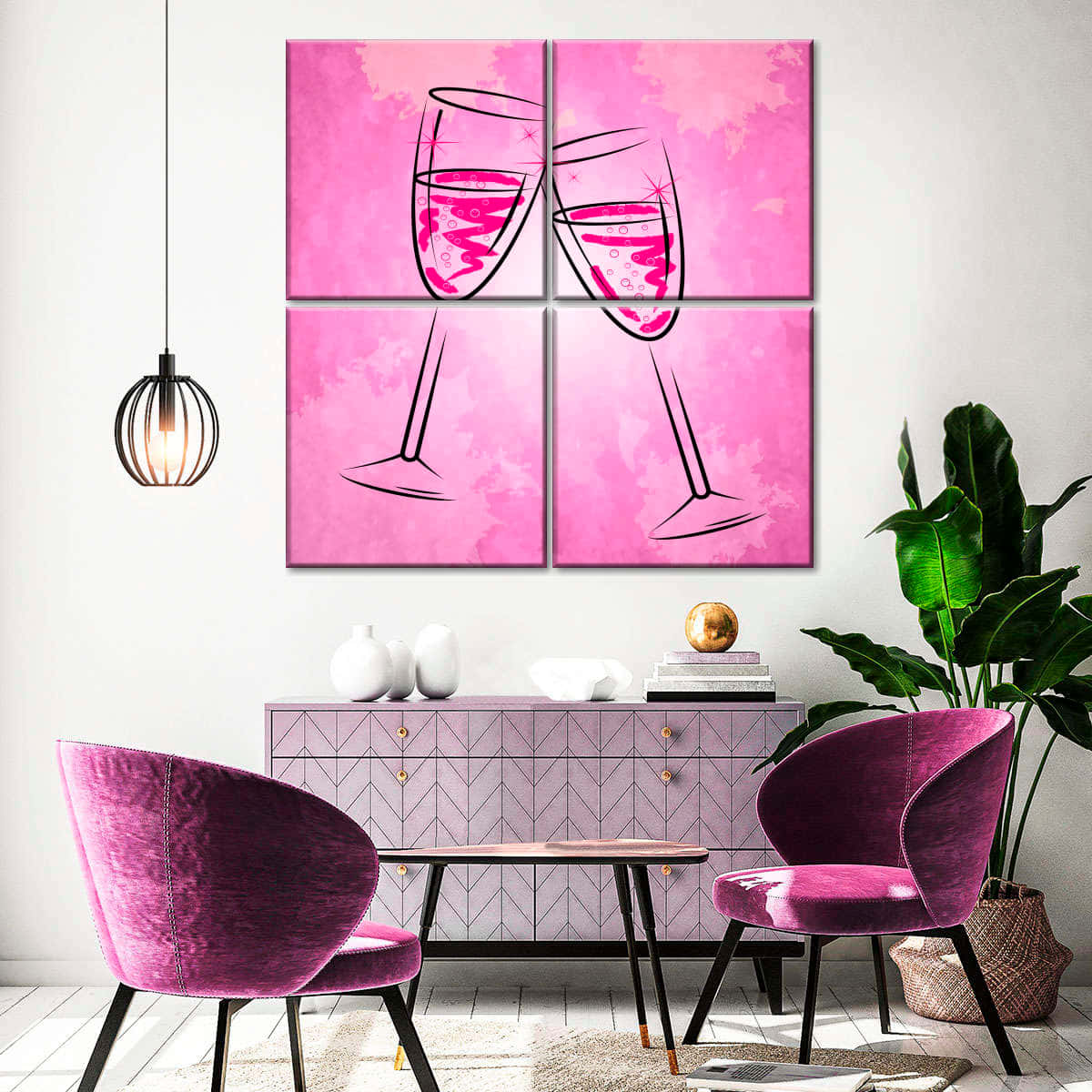 Pink Champagne, champagne glasses, purple velvet chair, SD Desktop Wallpaper