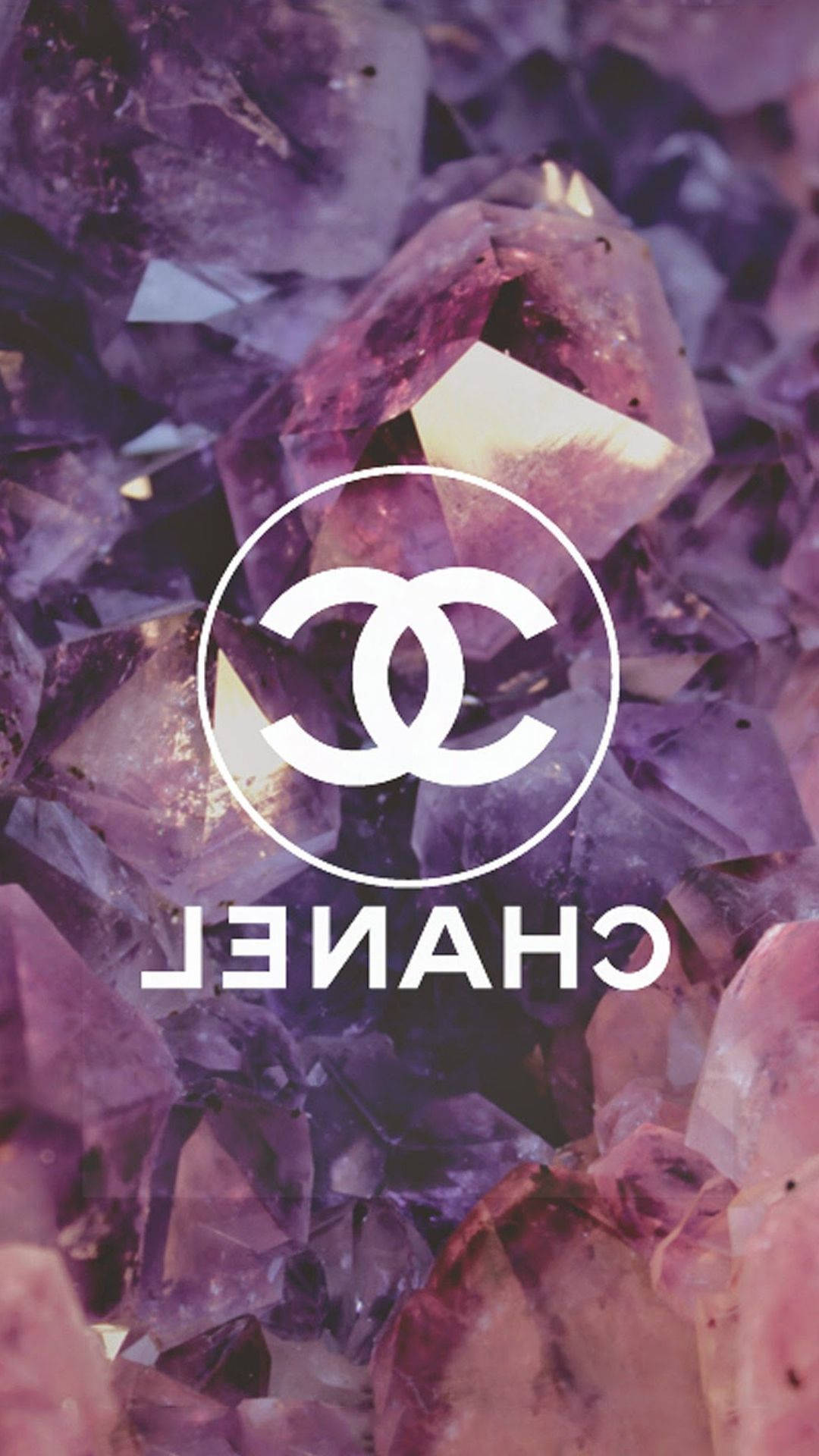 Pink Chanel Logo, White Chanel logo, purple amethyst crystals, Full HD Phone Wallpaper
