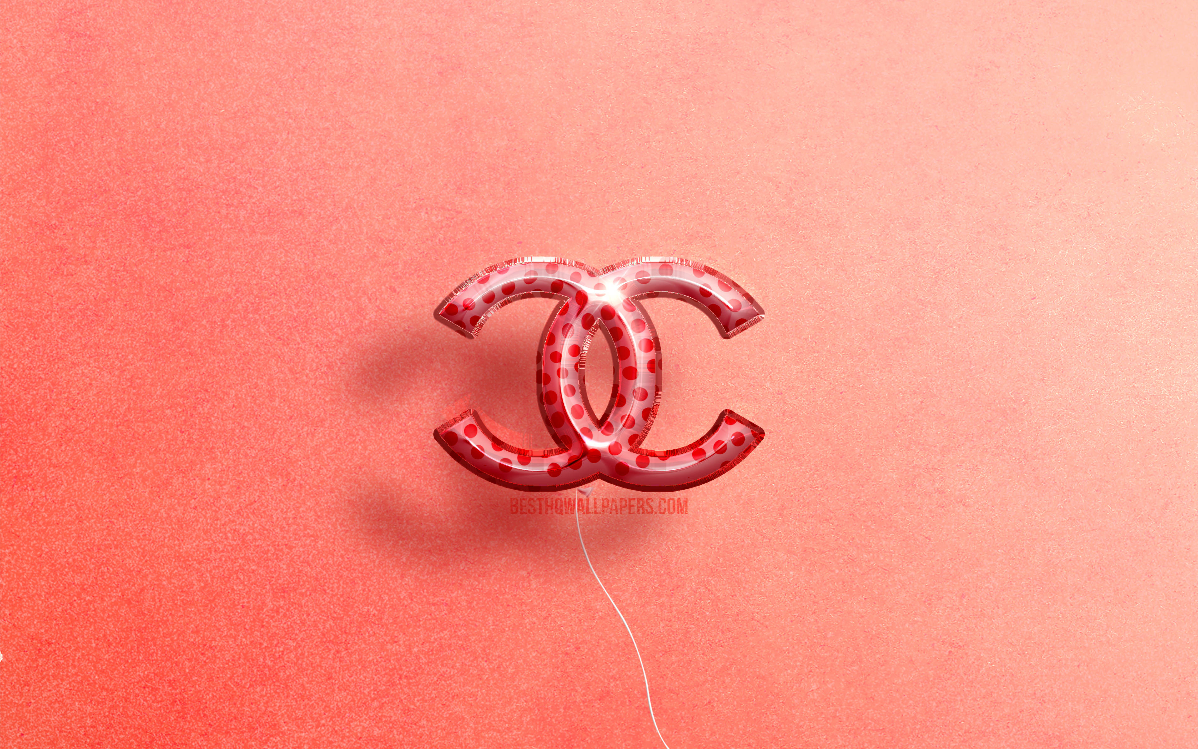 Pink Chanel Logo, Chanel logo, red dots, 4K Desktop Wallpaper