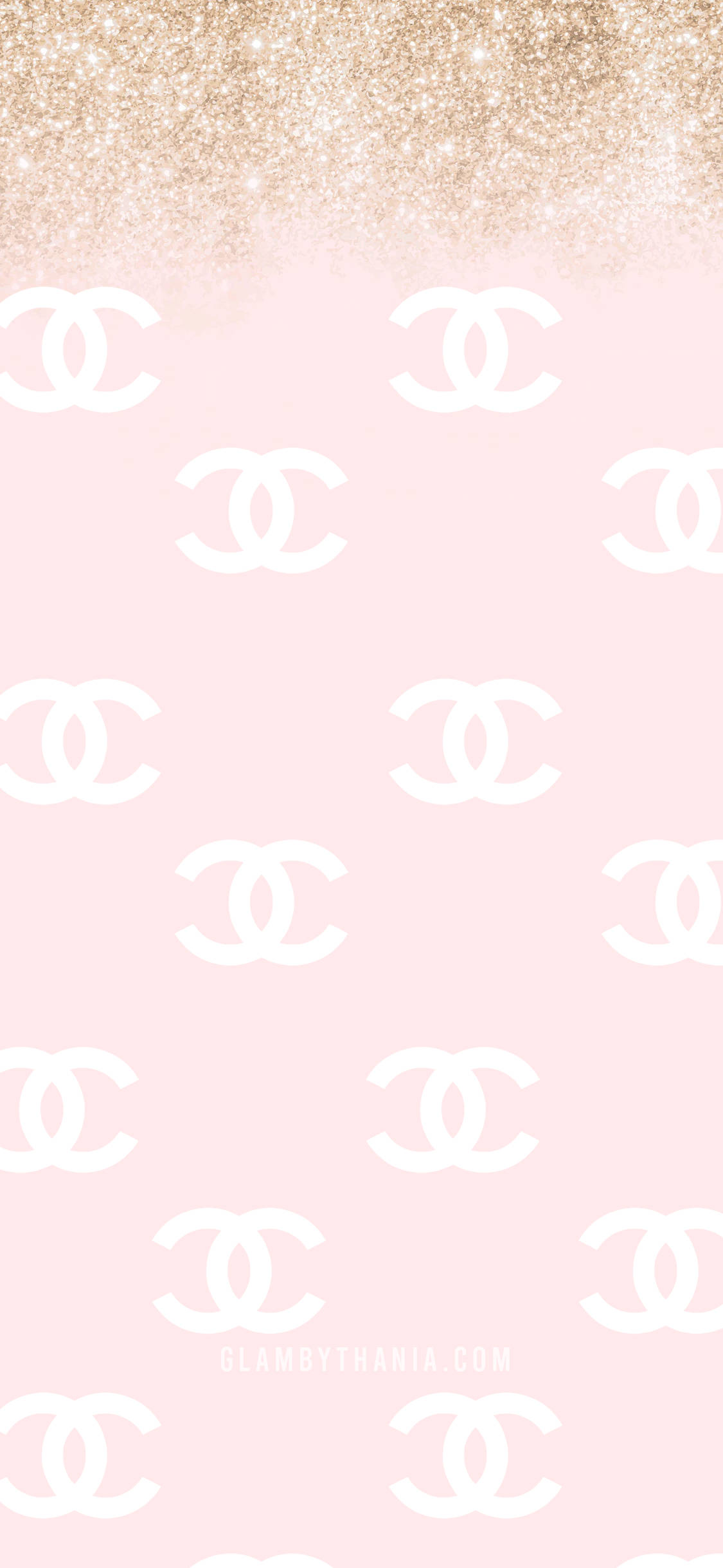 Pink Chanel Logo, white Chanel logos, glittery gold top border, Full HD Phone Wallpaper