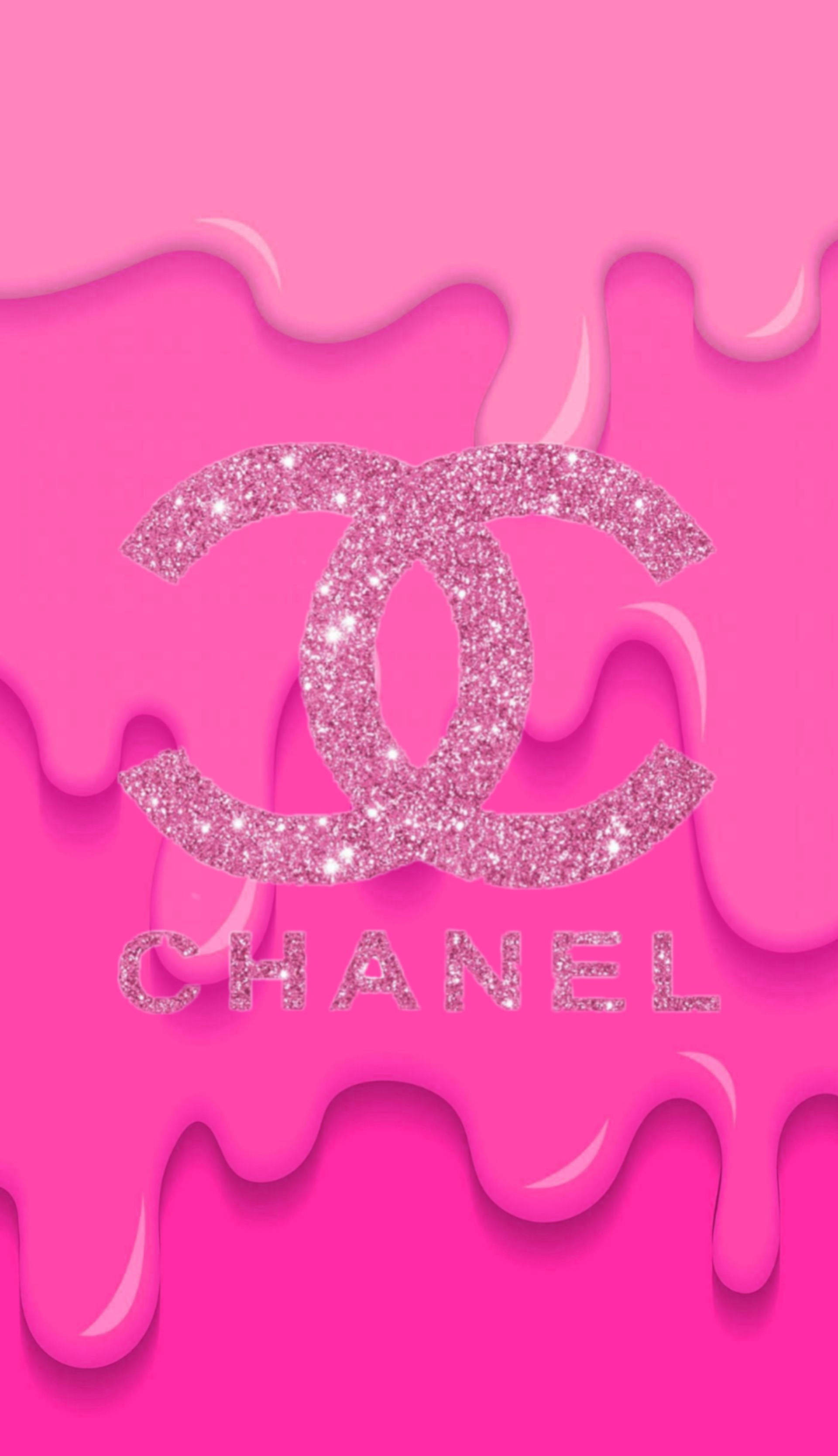 Pink Chanel Logo, glittery pink, liquid candy, 2K Phone Wallpaper
