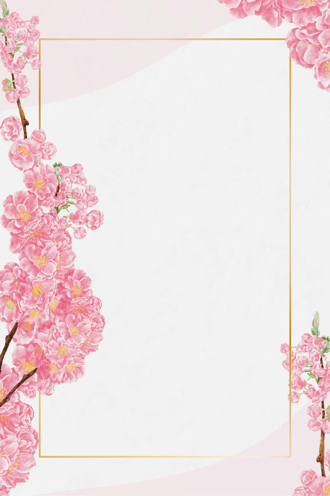 pink cherry blossom, gold bordered space, soft pastel background, Full HD Phone Wallpaper