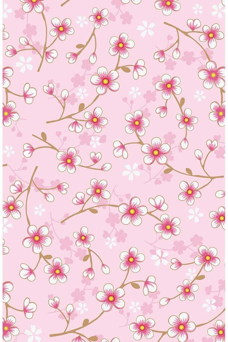 pink cherry blossom, blue sky, yellow centers, SD Phone Wallpaper