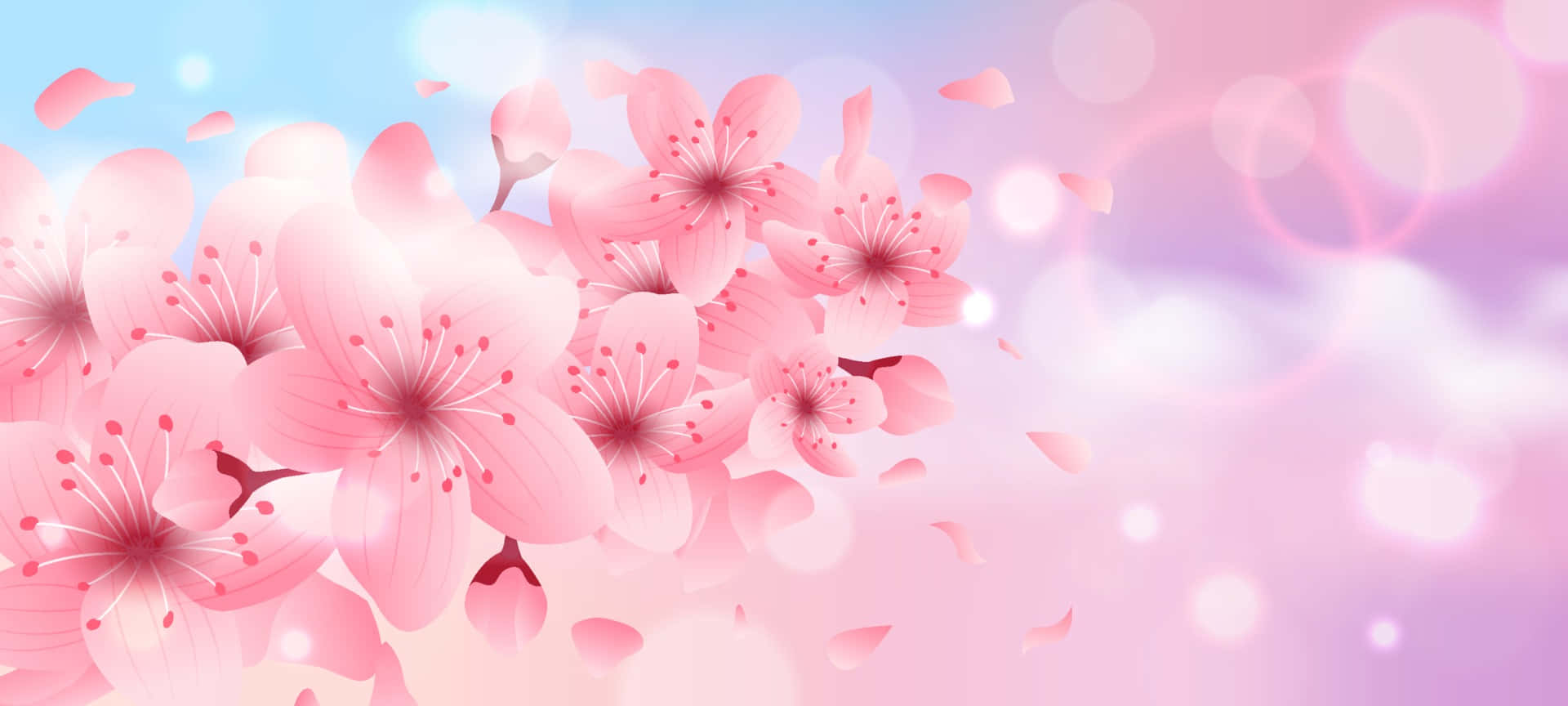 pink cherry blossom, pastel sky, floating petals, Full HD Desktop Wallpaper