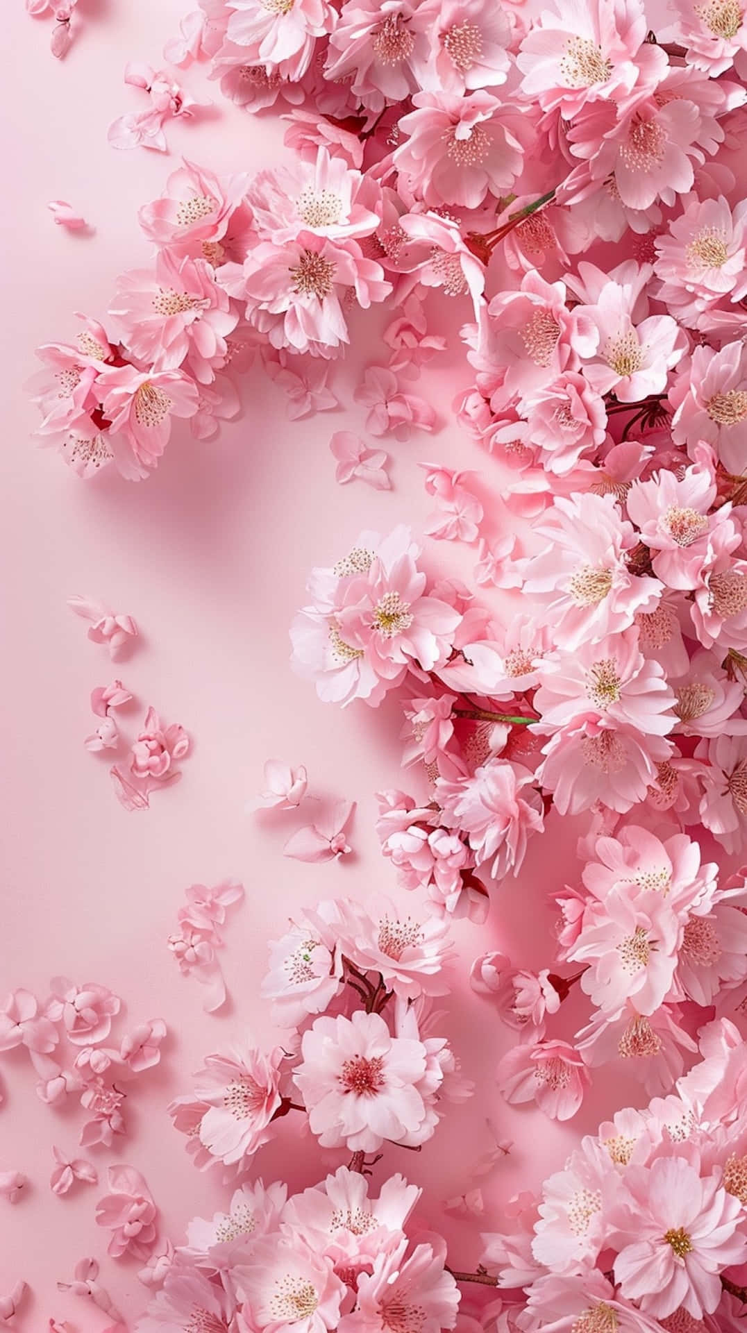 pink cherry blossoms, pastel pink background, delicate floral arrangement, Full HD Phone Wallpaper