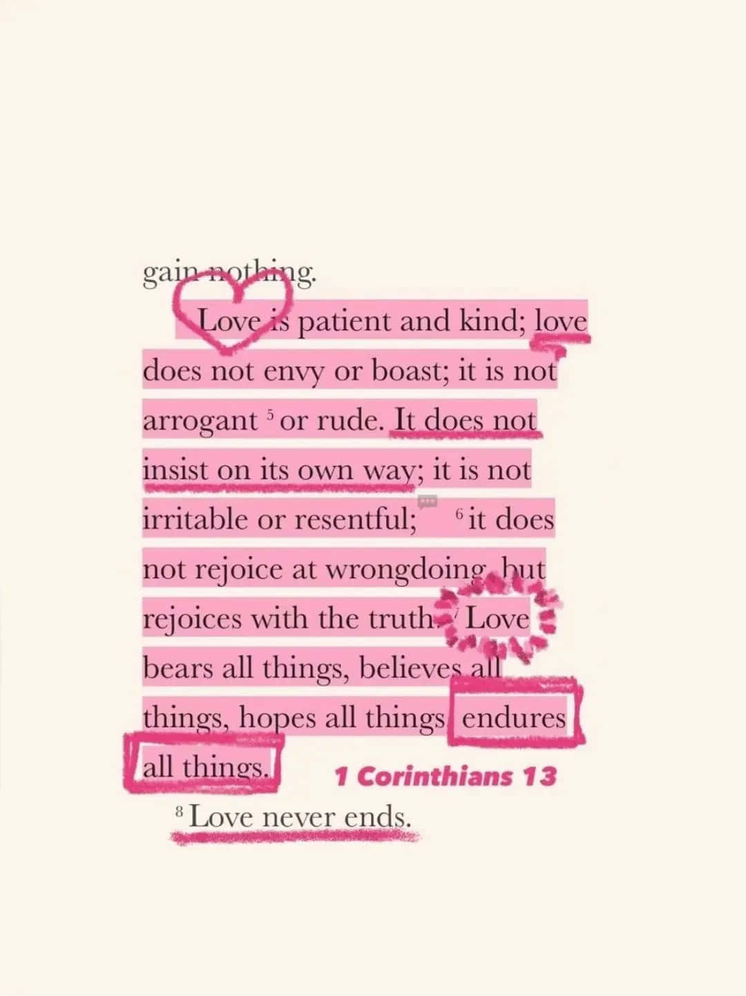 1 Corinthians 13, pink-highlighted, hand-drawn hearts, HD Phone Wallpaper