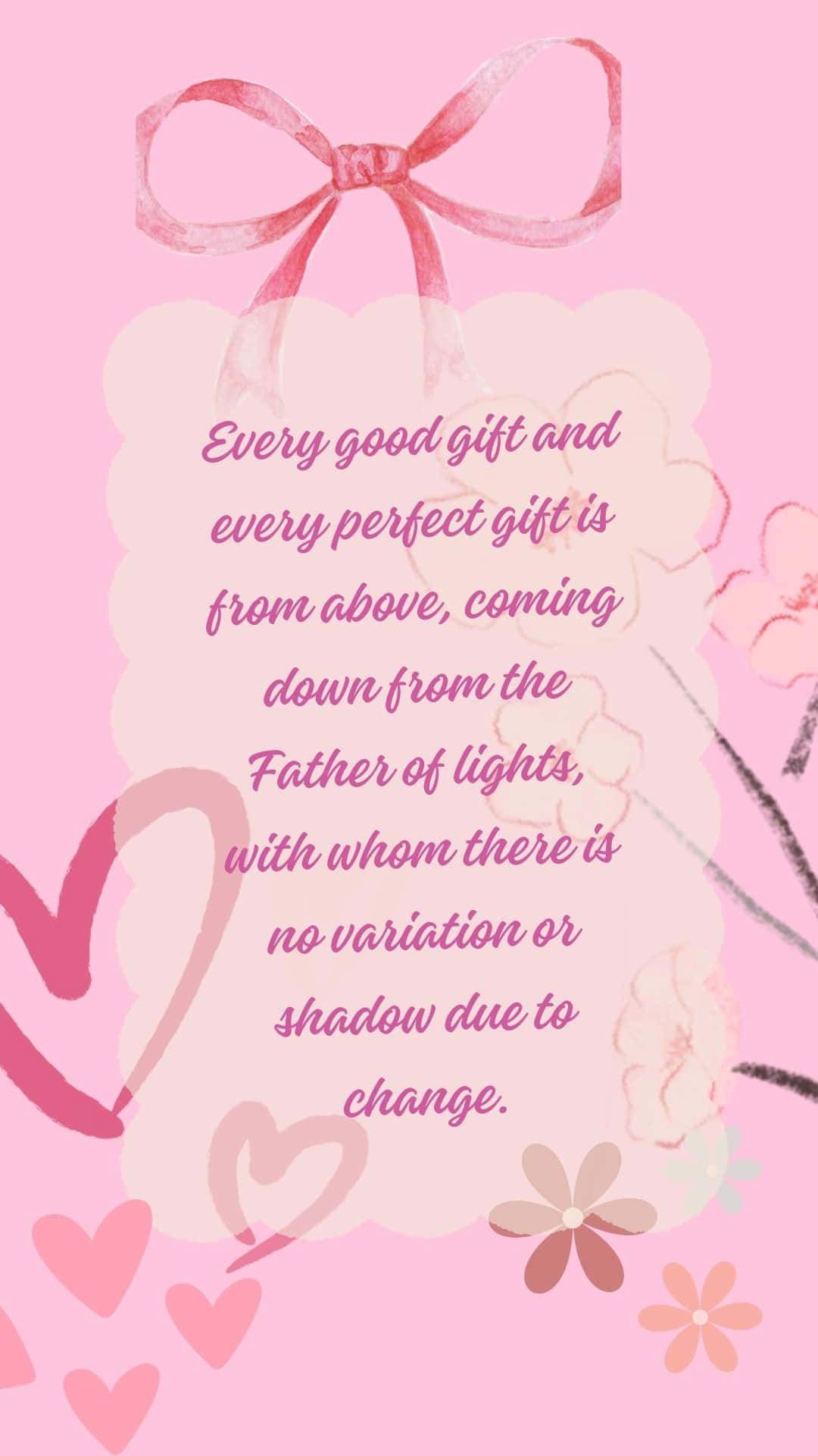 Pink Bible Verse, ribbon bow, floral hearts, Full HD Phone Wallpaper