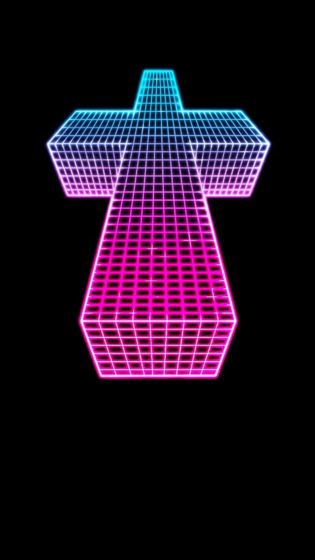 neon grid cross, gradient pink and blue, black background, Full HD Phone Wallpaper