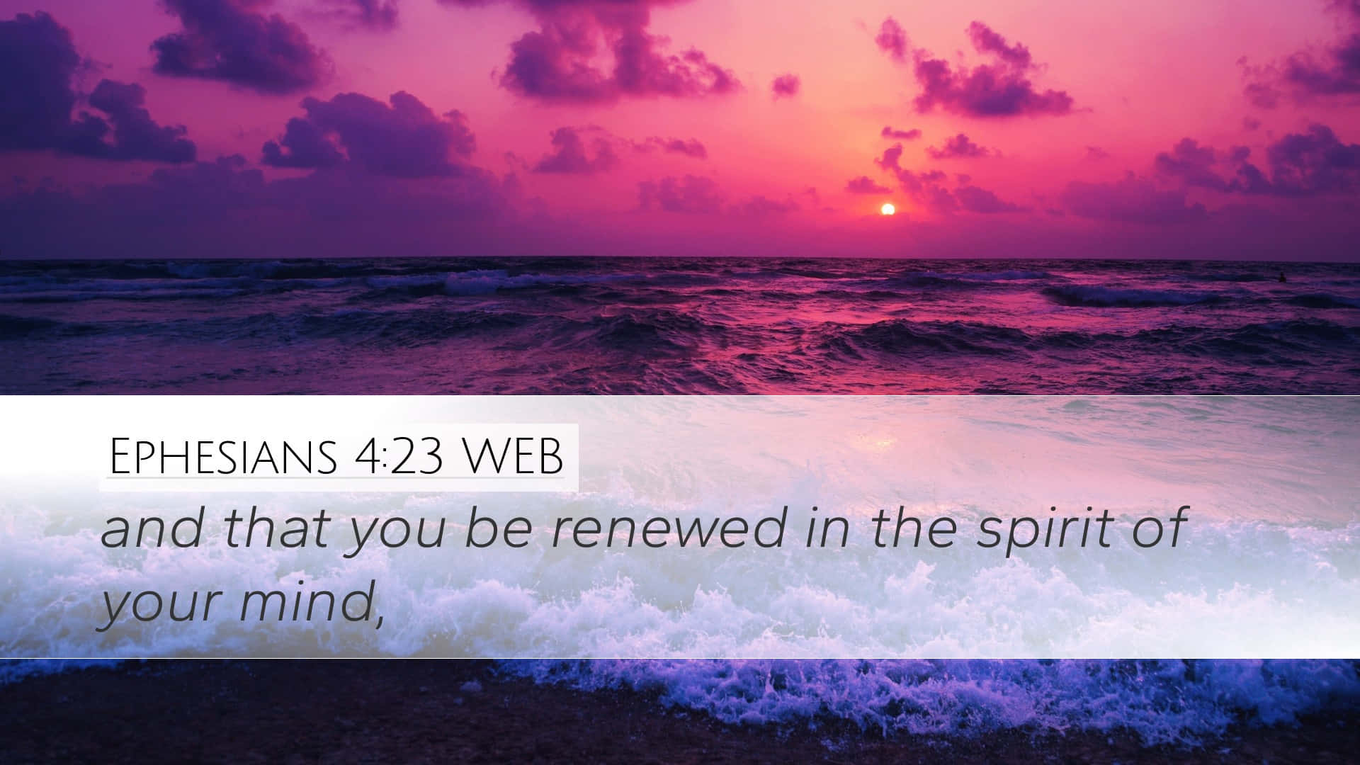 pink sunset, churning ocean, waves crashing onto shore, Full HD Desktop Wallpaper