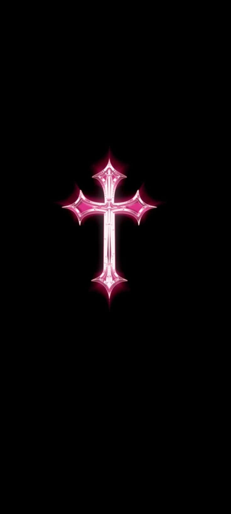 pink cross, radiant pink glowing cross, sharp points, HD Phone Wallpaper