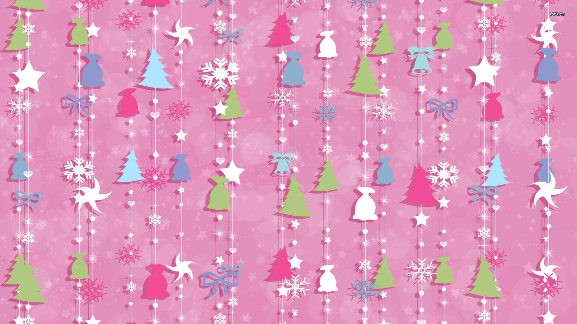 Christmas Pink Pattern, pink background, hanging Christmas ornaments, Full HD Desktop Wallpaper