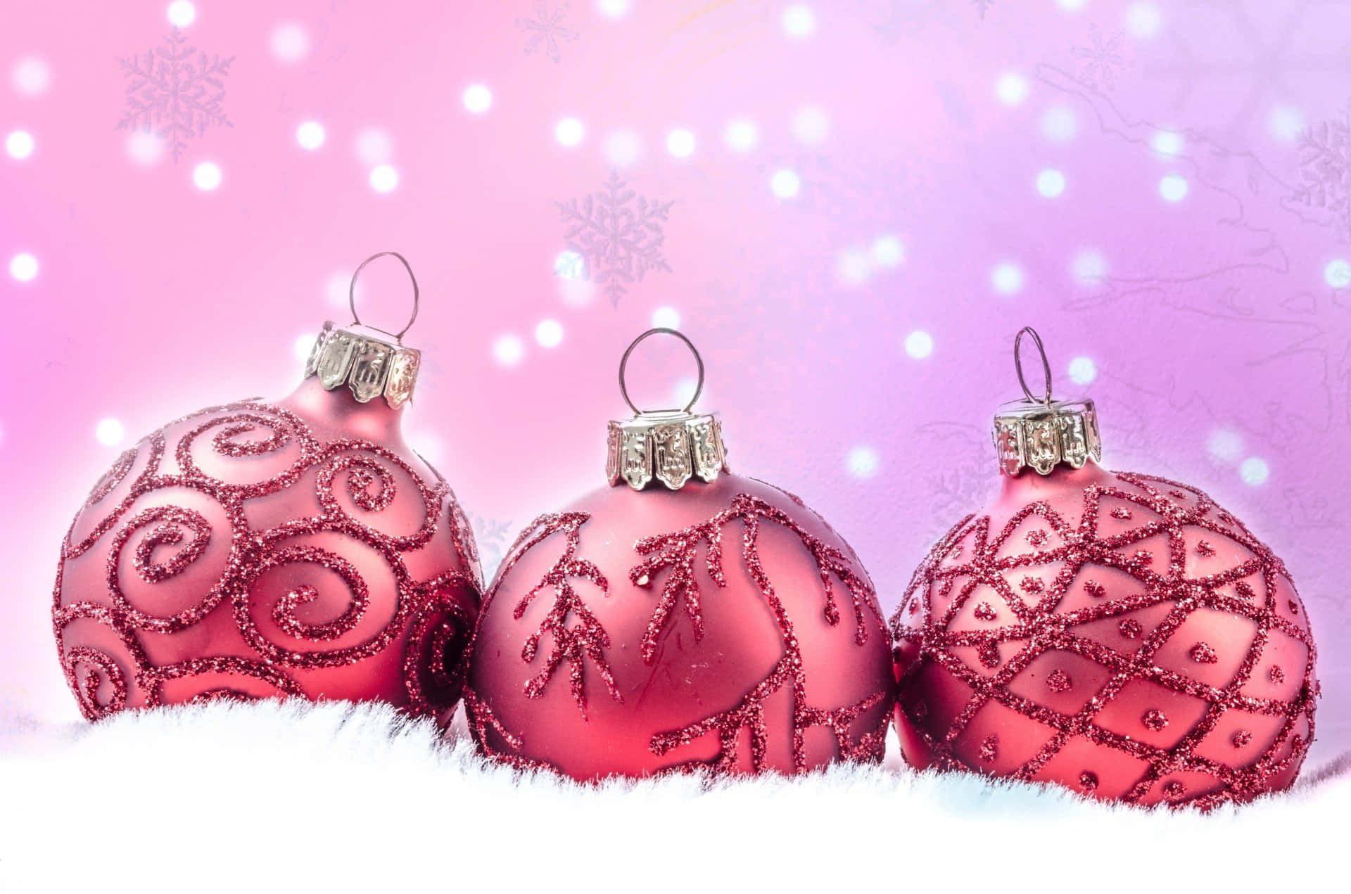 pink Christmas tree, glittery pink Christmas ornaments, intricate patterns, Full HD Desktop Wallpaper