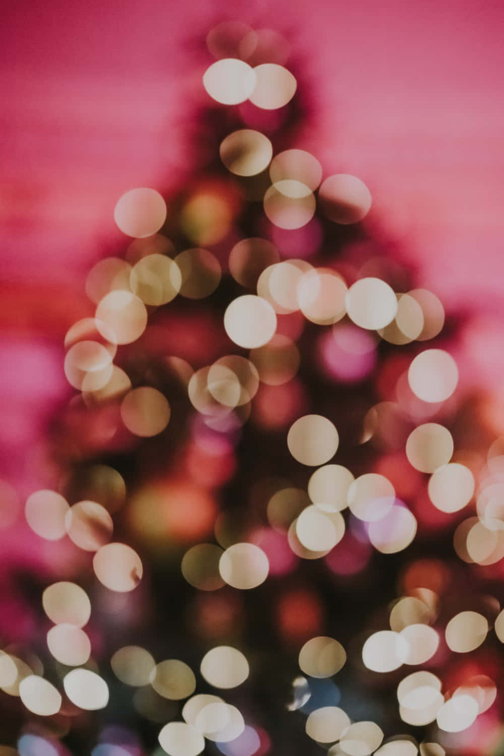 Pink Bokeh Christmas Tree, Christmas tree silhouette, warm bokeh lights, HD Phone Wallpaper