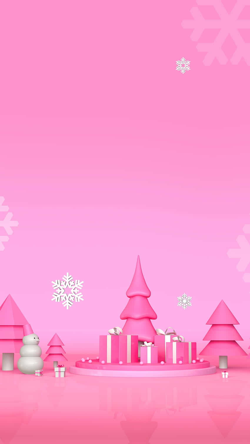 Pink Christmas Aesthetic, 3d snowflakes, pink trees, HD Phone Wallpaper