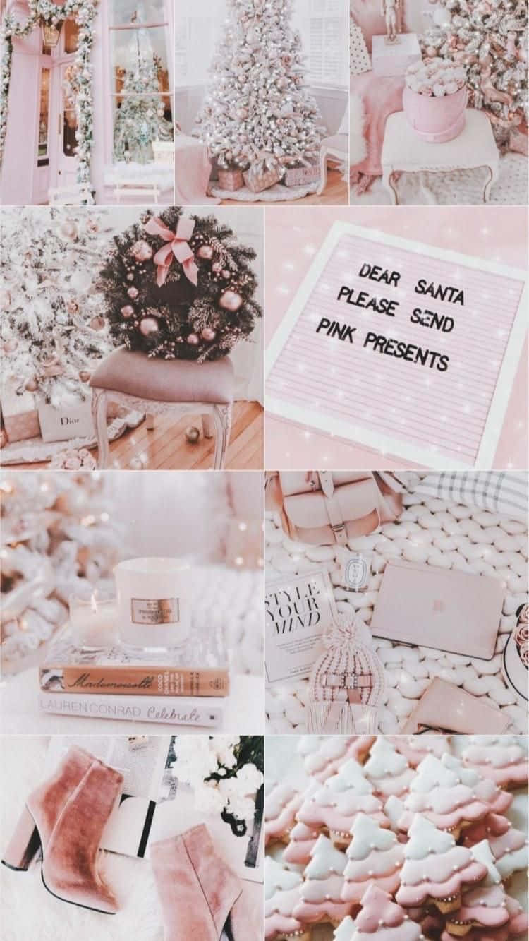 Pink Christmas Aesthetic, pastel tones, Christmas trees, HD Phone Wallpaper