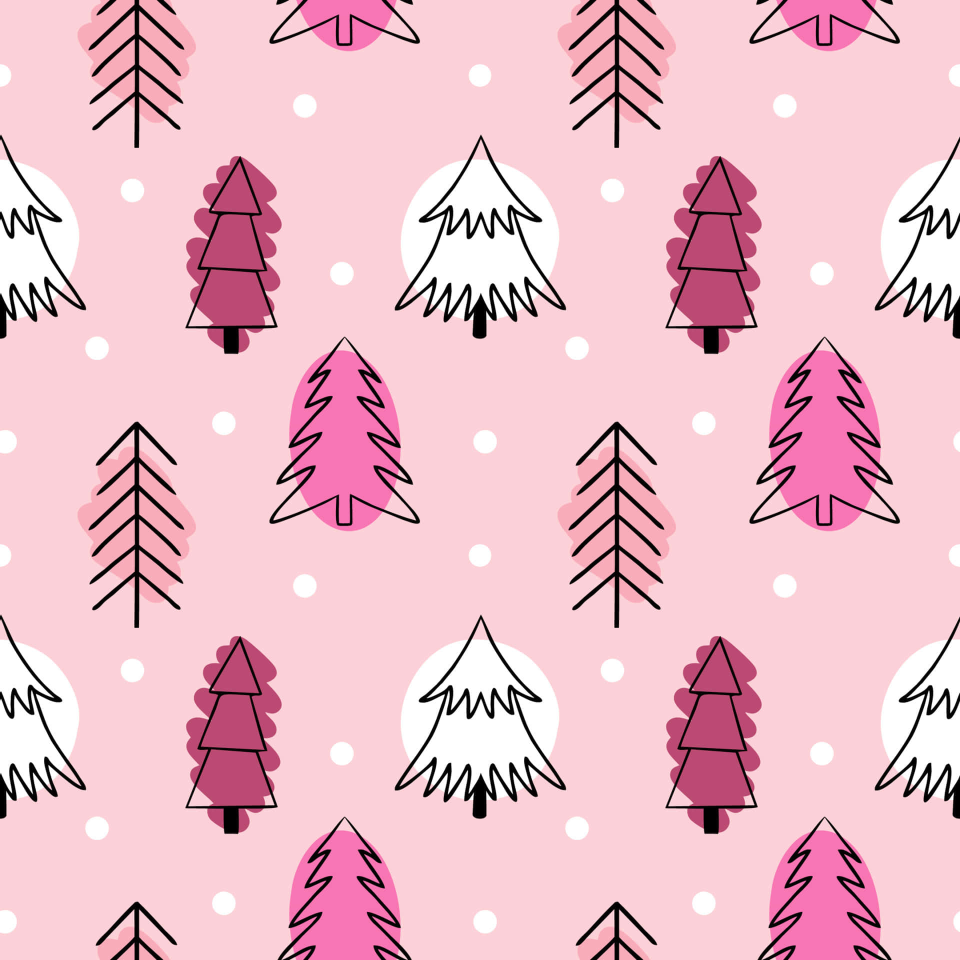 pink christmas tree, polka dots, magenta, Full HD Desktop Wallpaper