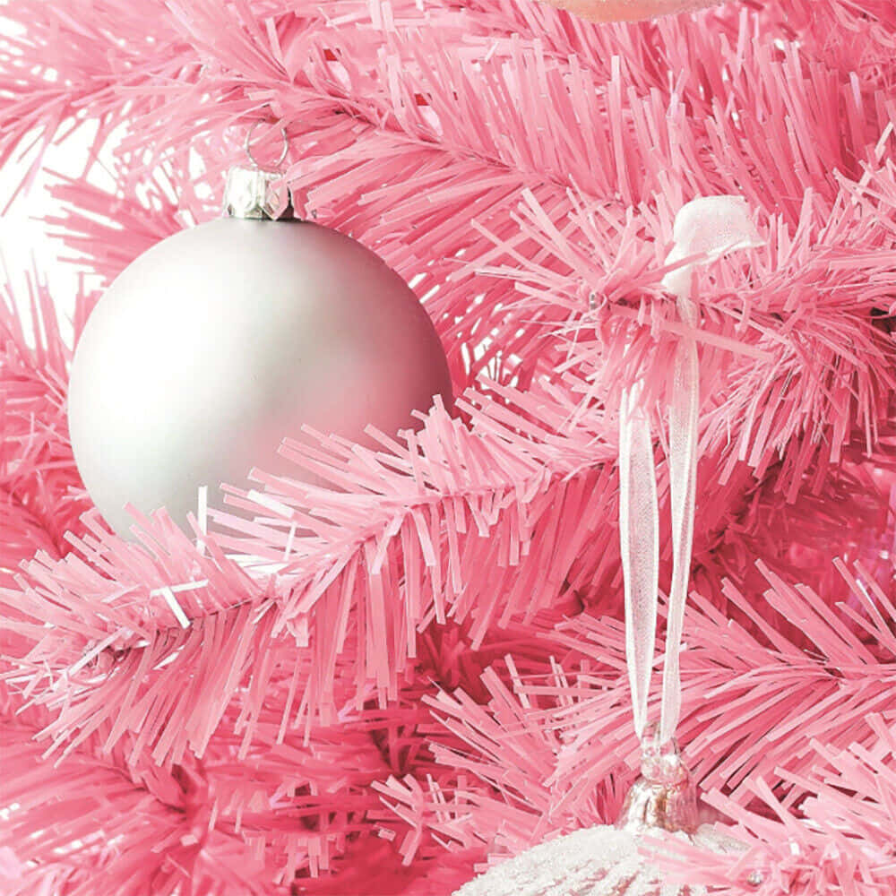 pink Christmas tree, silver ornament, vibrant pink artificial Christmas tree branches, SD Desktop Wallpaper