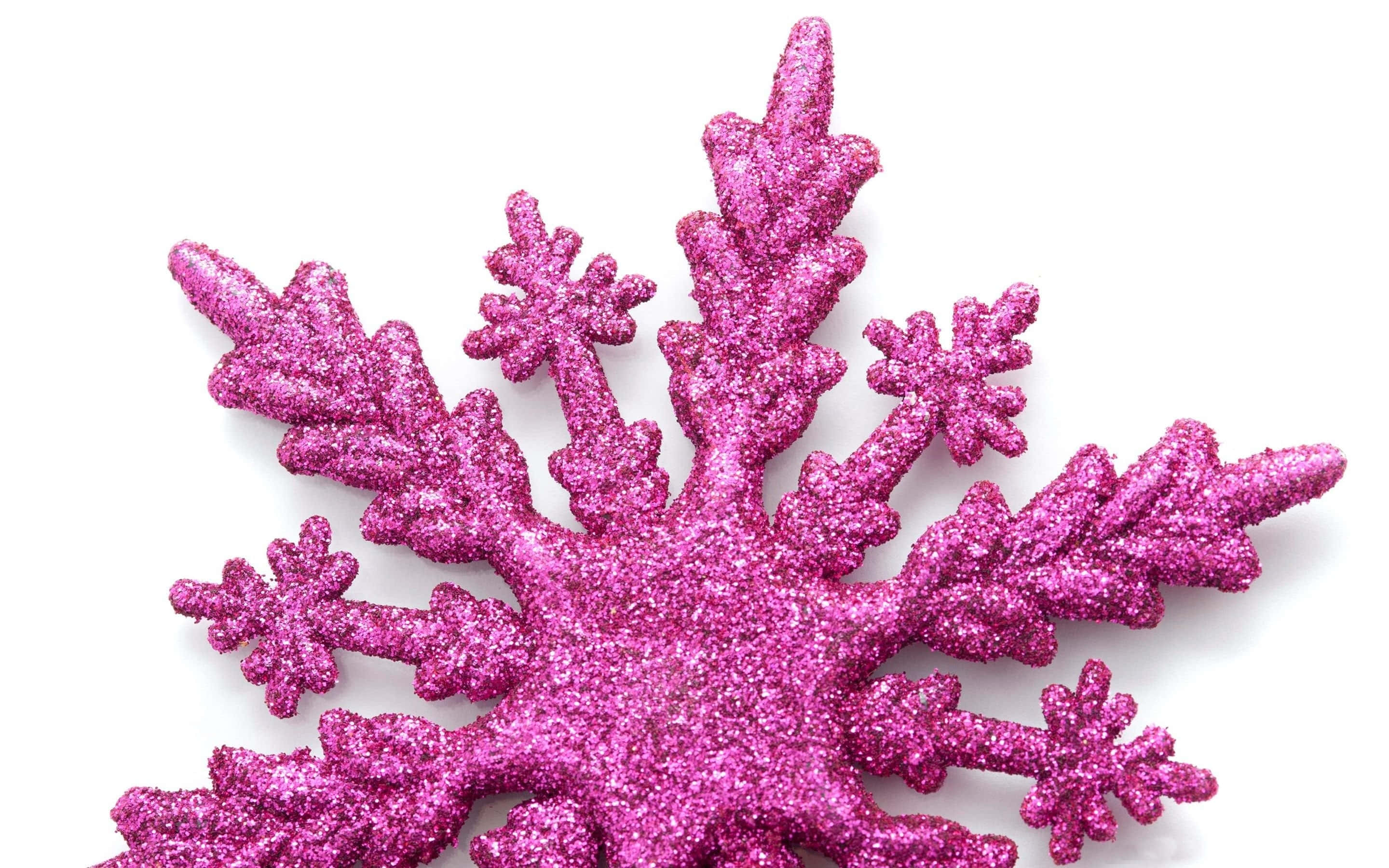 Pink christmas, vibrant pink glitter snowflake ornament, intricate branches, 2K Desktop Wallpaper