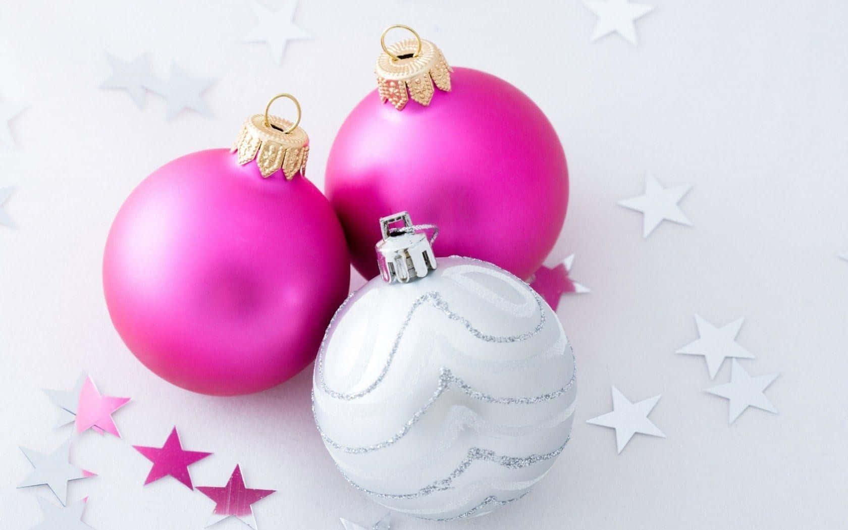 Pink Christmas Ball Decorations, pink, silver, HD Desktop Wallpaper