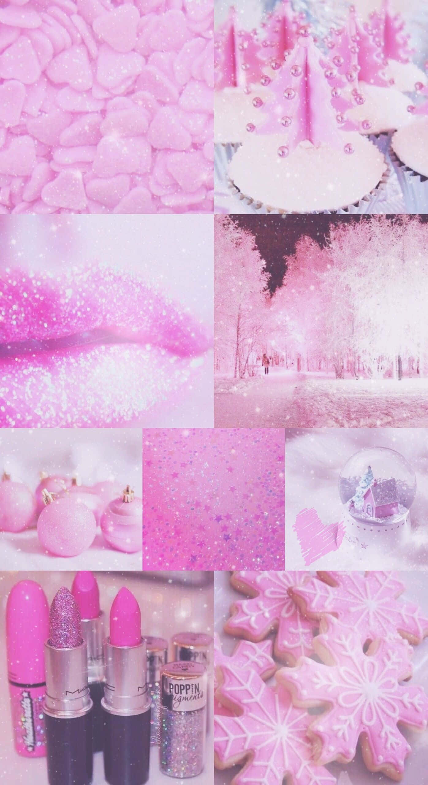 Pink Christmas, glittery lips, snowflakes, 2K Phone Wallpaper