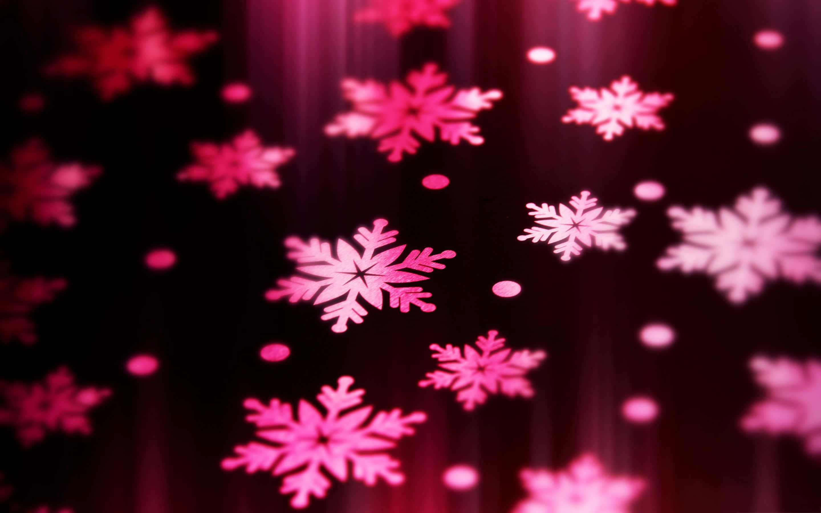 cute pink christmas, glowing pink snowflakes, dark background, 2K Desktop Wallpaper